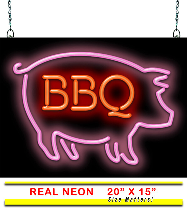 BBQ Pig Neon Sign – 20&Prime;w x 15&Prime;h – Real, Bright Neon Attracts More Customers
