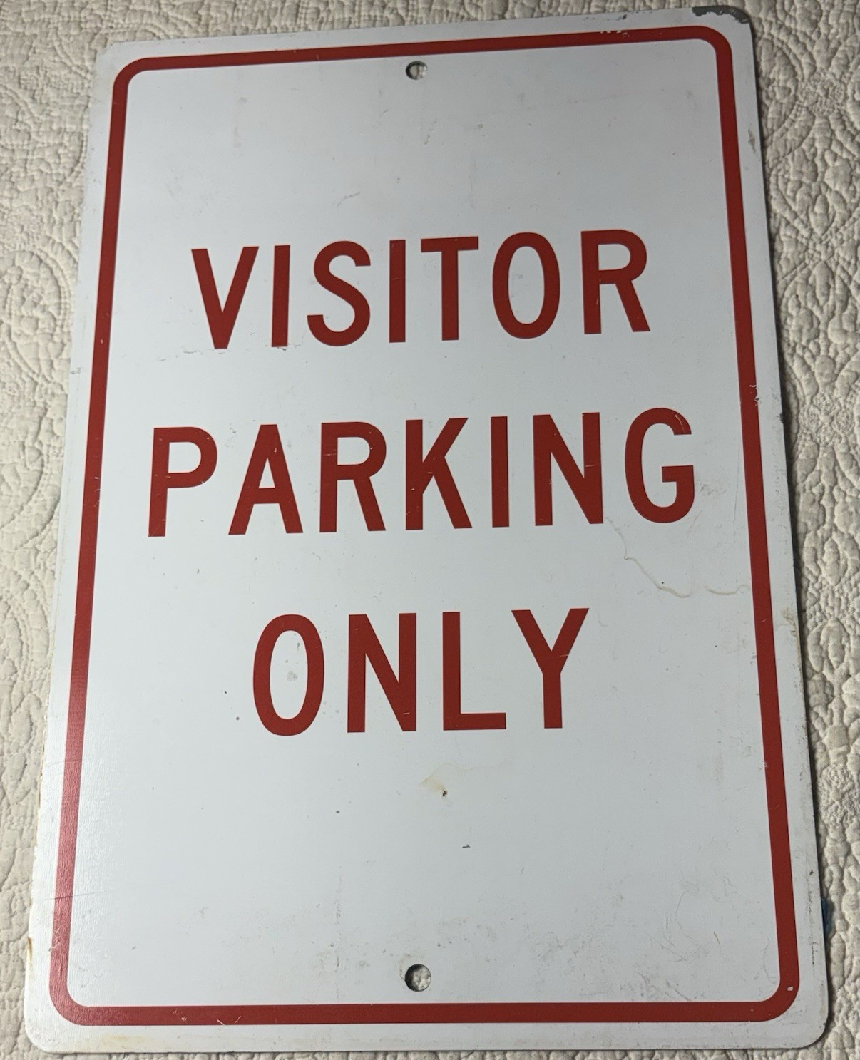 Visitor Parking Only Metal Sign Red/White Pre-Drilled Wall Mount 12×18 in