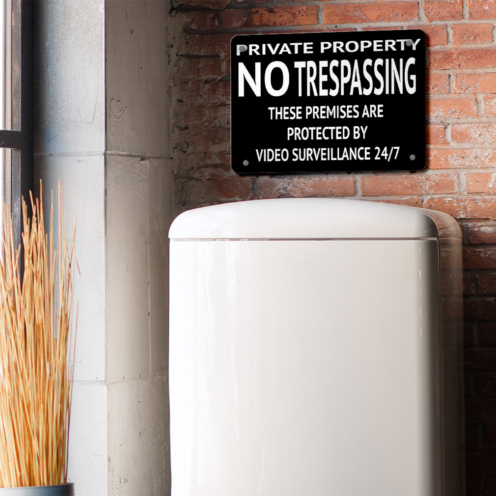 Horizontal Metal Sign Private Property No Trespassing 24 7 Video Surveillance