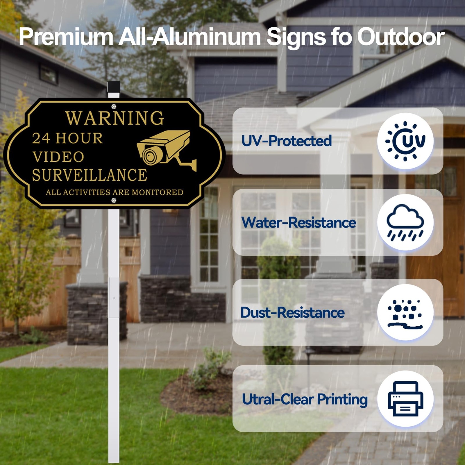 2 PCS 14×7 Inch Video Surveillance Sign With 28 Inch Stake Aluminum Security