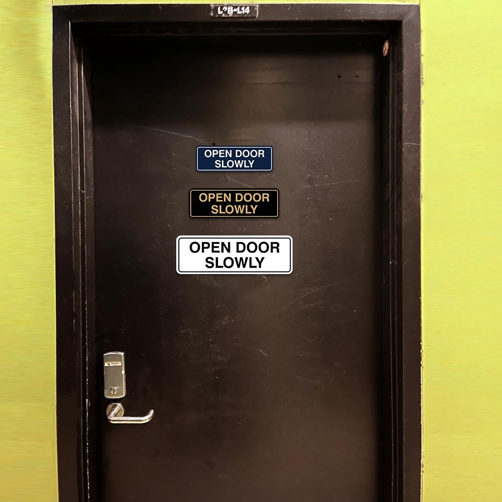 Standard Open Door Slowly Door Wall Sign Silver Medium 1 Pack Safety Plaque