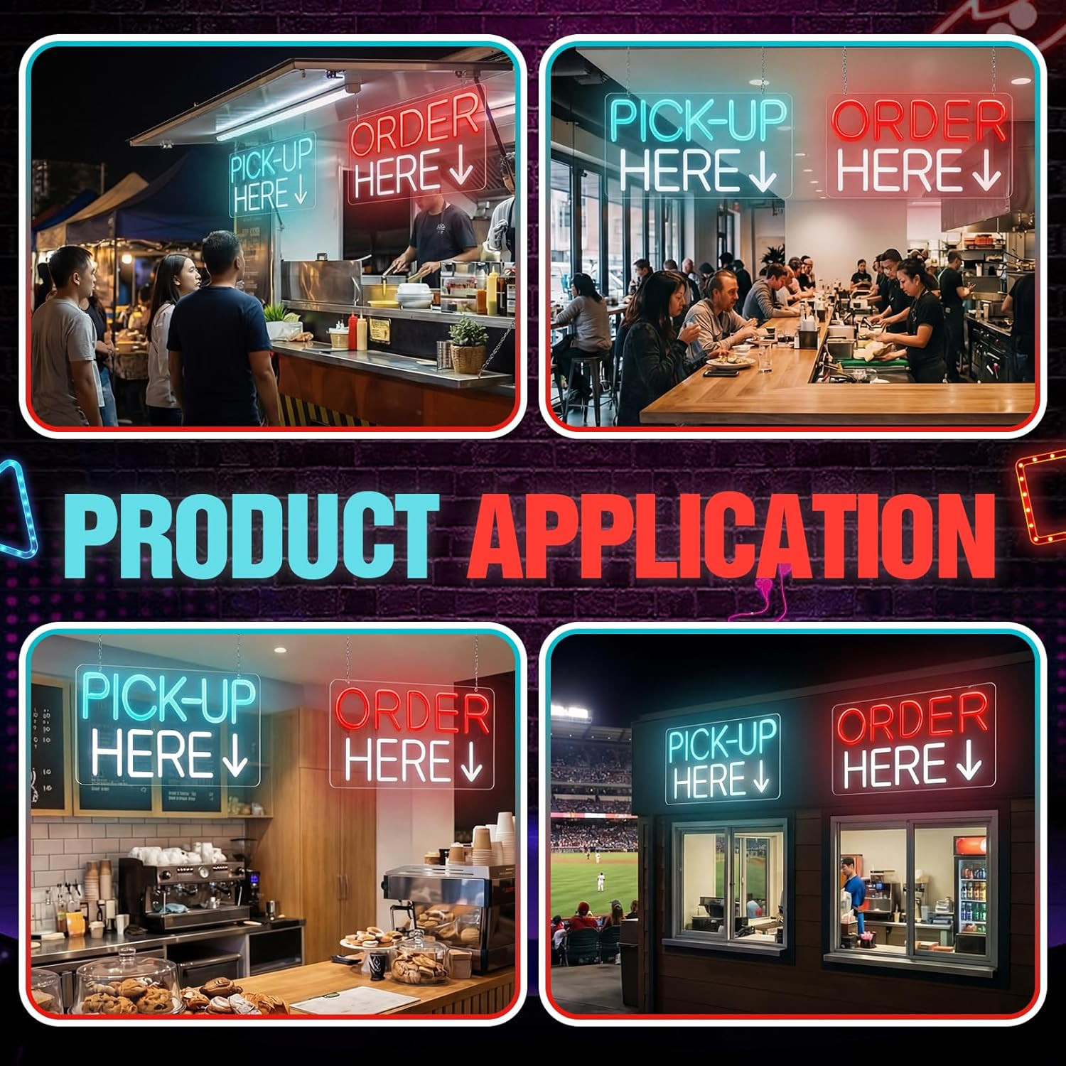 LED Order & Pick Up Here Signs – 2 Pack Neon Wall Decor for Business