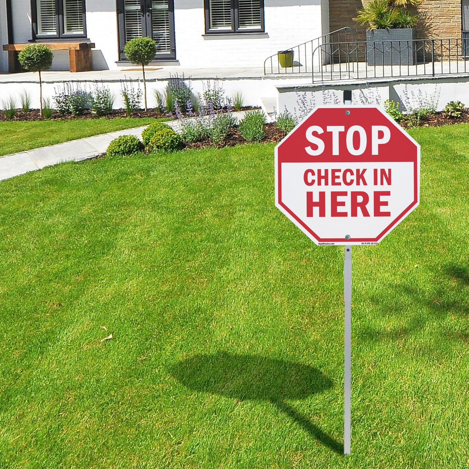 Stop Check in Here Octagon Sign With Stake Weather Resistant UV Protected