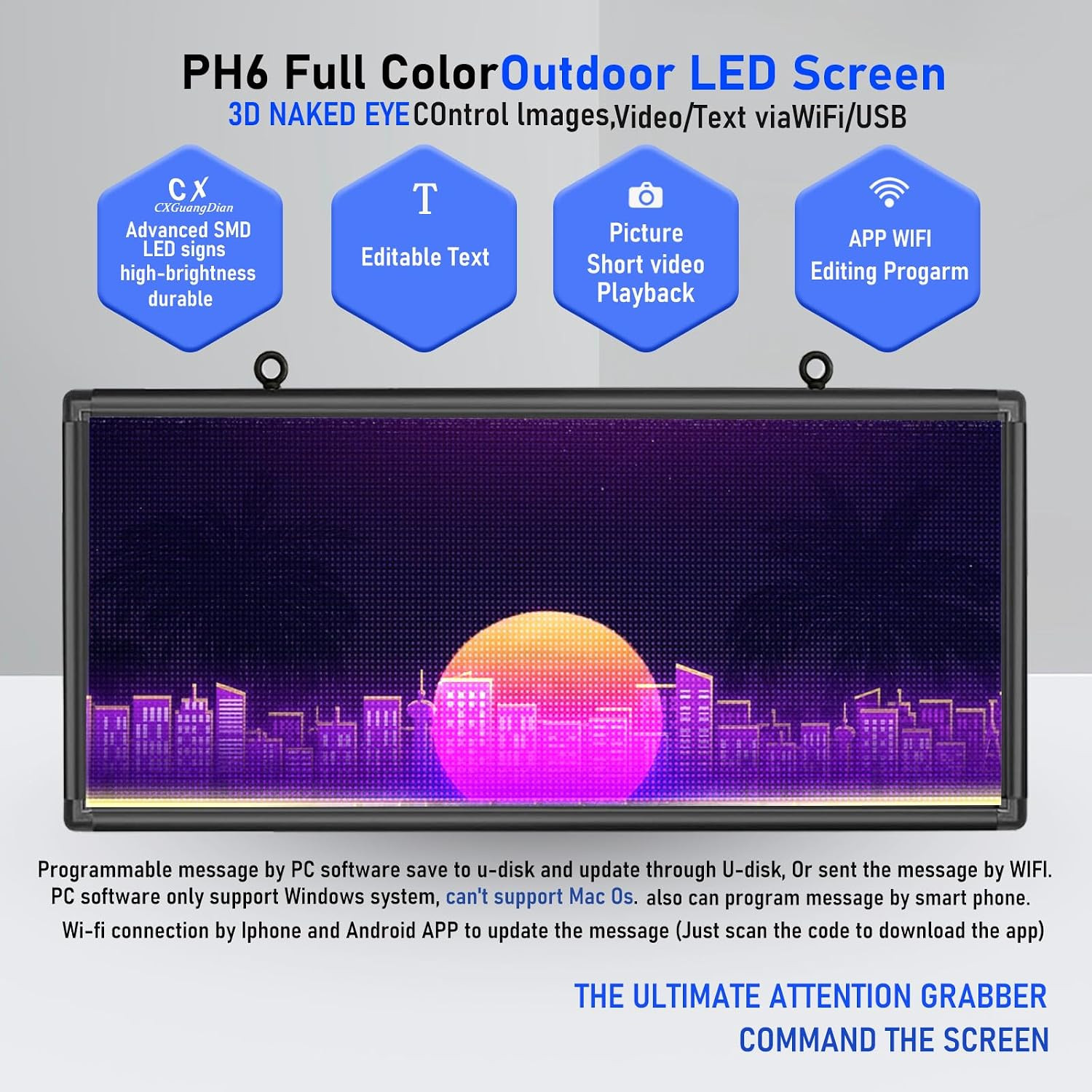 CX P6 Outdoor LED Sign Full Color 40&Prime;X18&Prime; – 6000Nits Ultra-Bright Programmable D