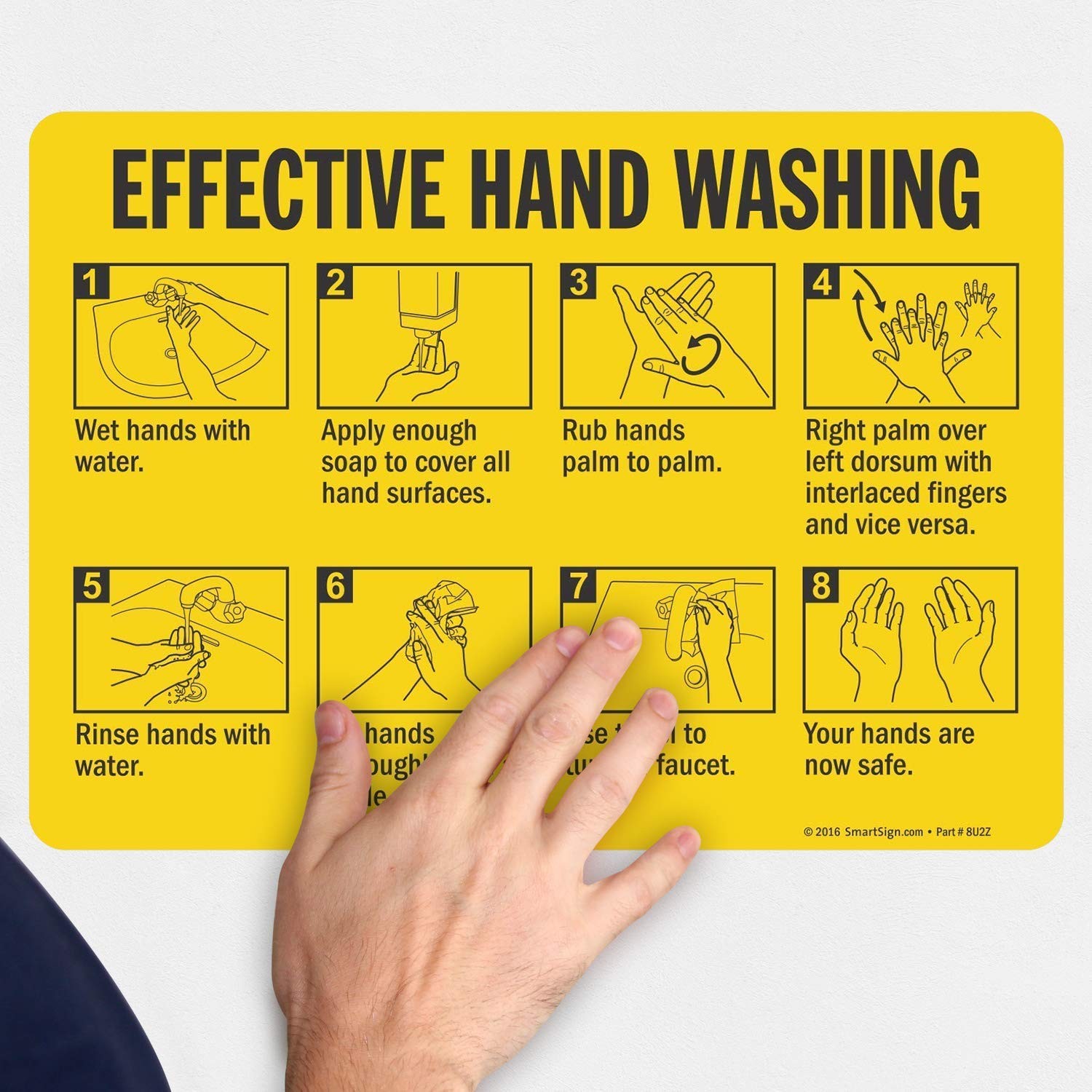 10×14 Inch Effective Hand Washing Label Laminated Vinyl Safety Sign