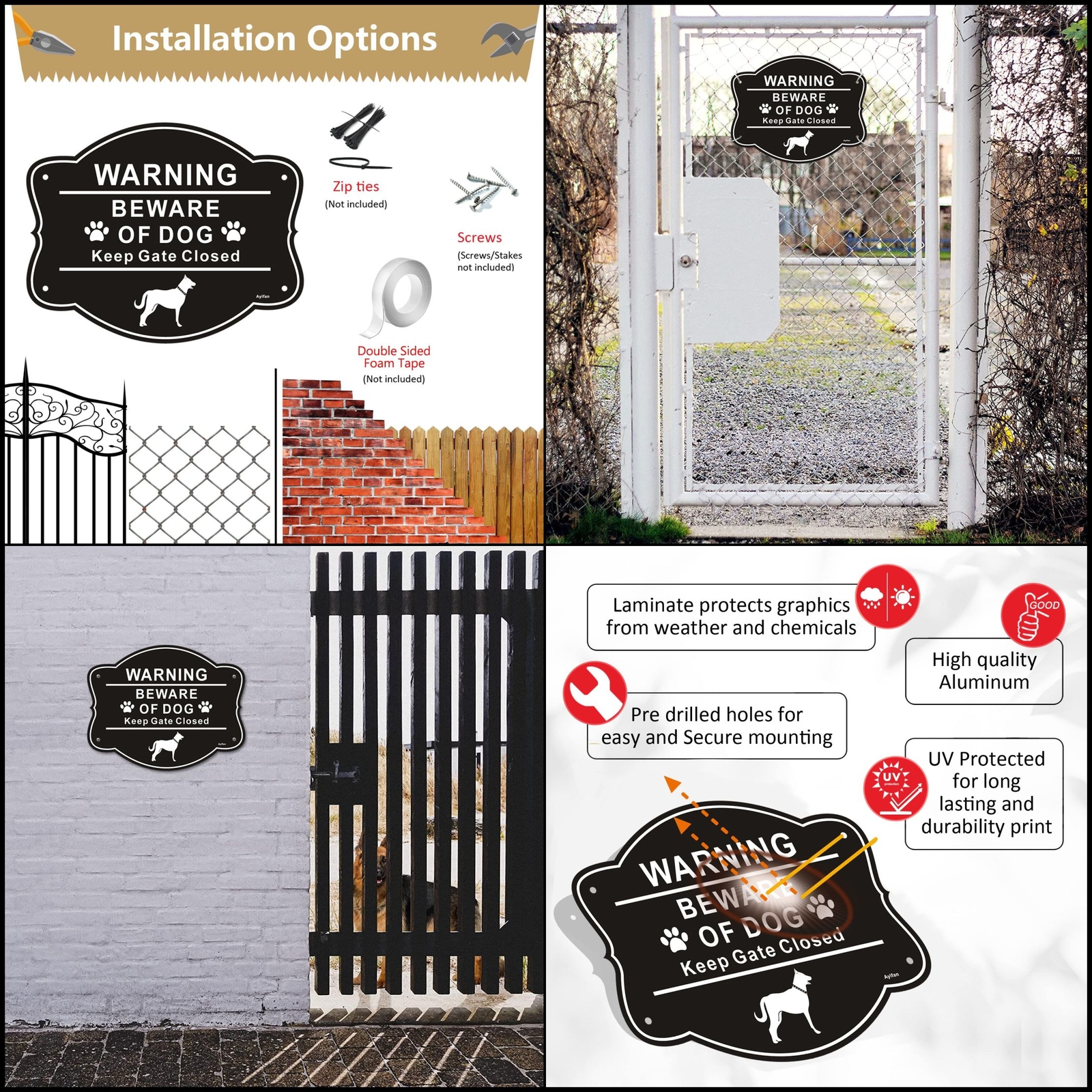 2 Pack Beware of Dog Signs for Fence,10 x 8 Inch Rust Free Aluminum Metal Yard S