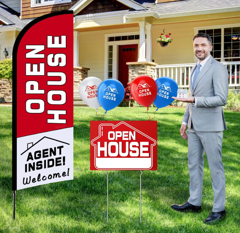 45 Pcs Open House Signs for Real Estate Kit, 1 Open House Flag, 9 Double-Sided..