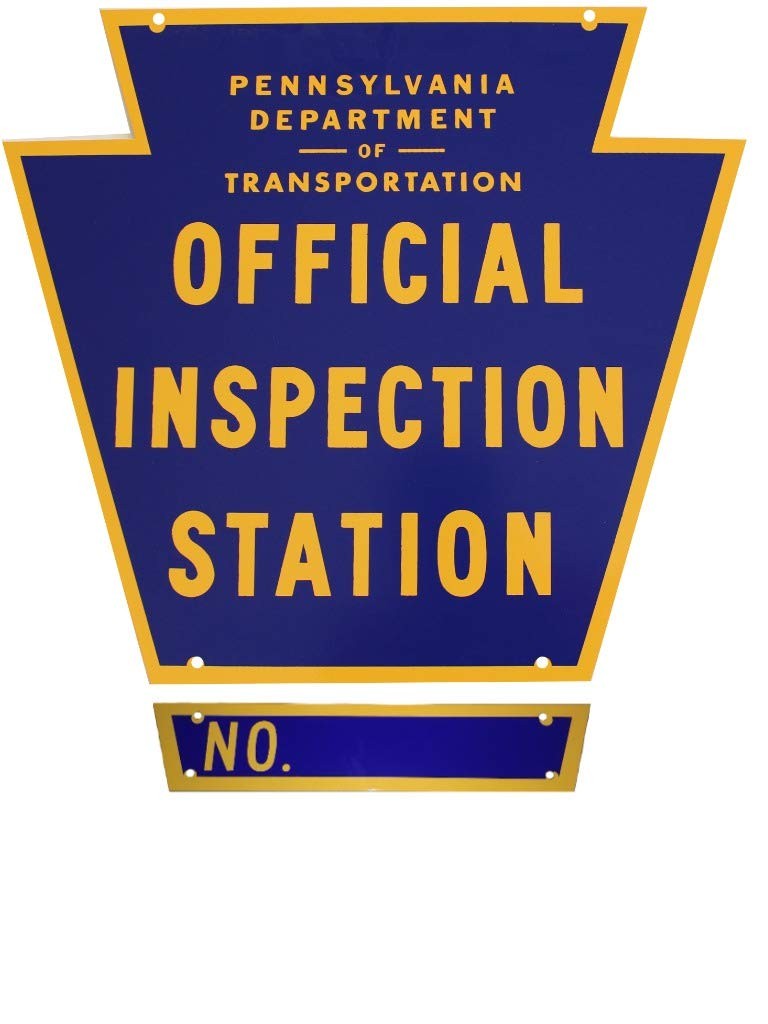 Pennsylvania Official Inspection Station Sign with Number Plate and Hardware
