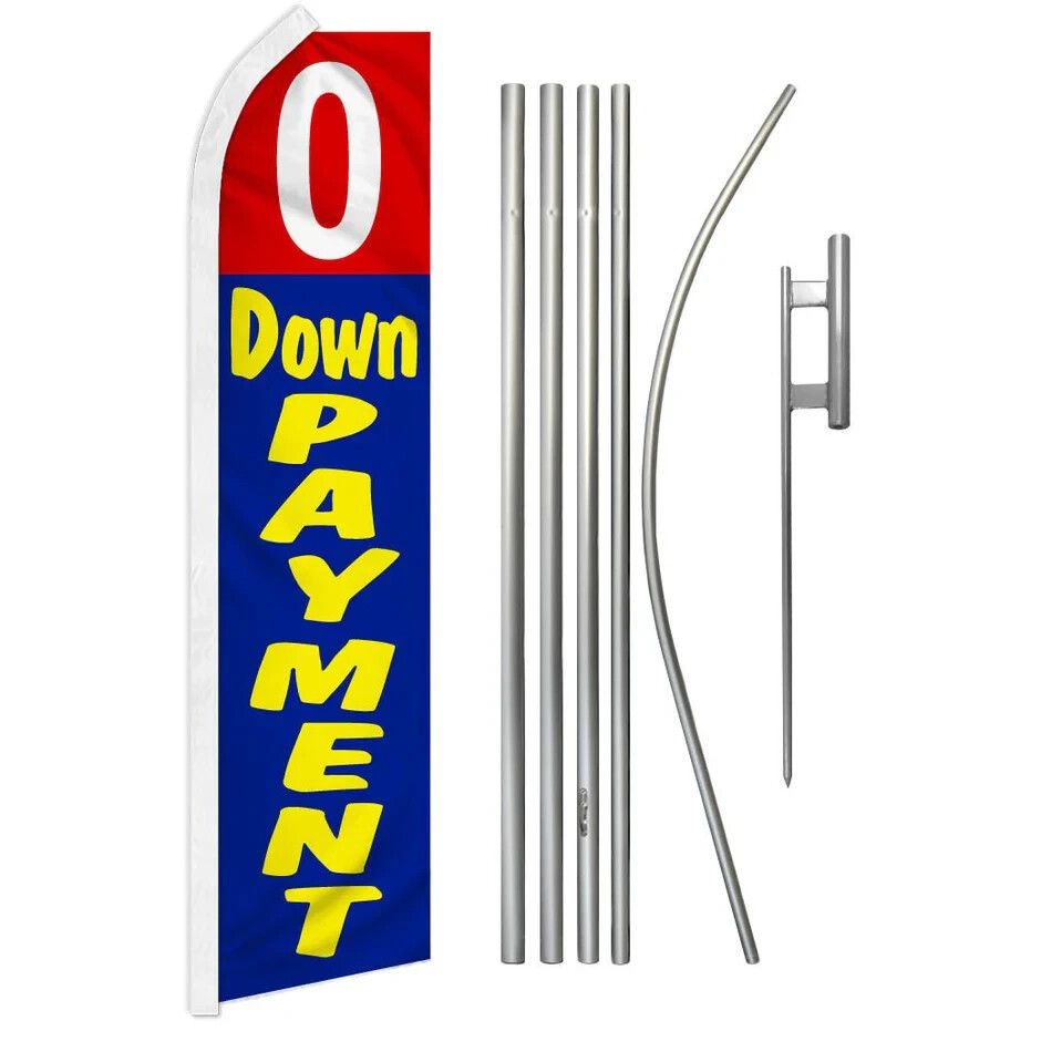 0 Down Payment (Red/Blue) Swooper Flutter Feather Advertising Flag & Pole Kit