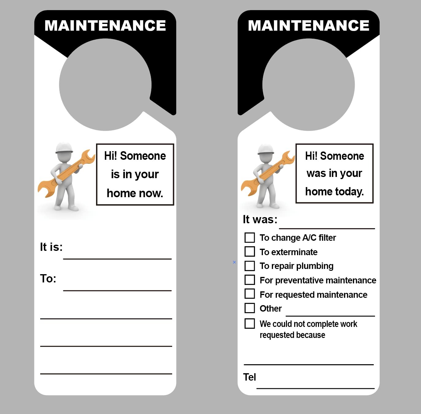 Maintenance Door Hanger Tags Property Management Plastic Sign 3.5×9.5 In 60 PCS