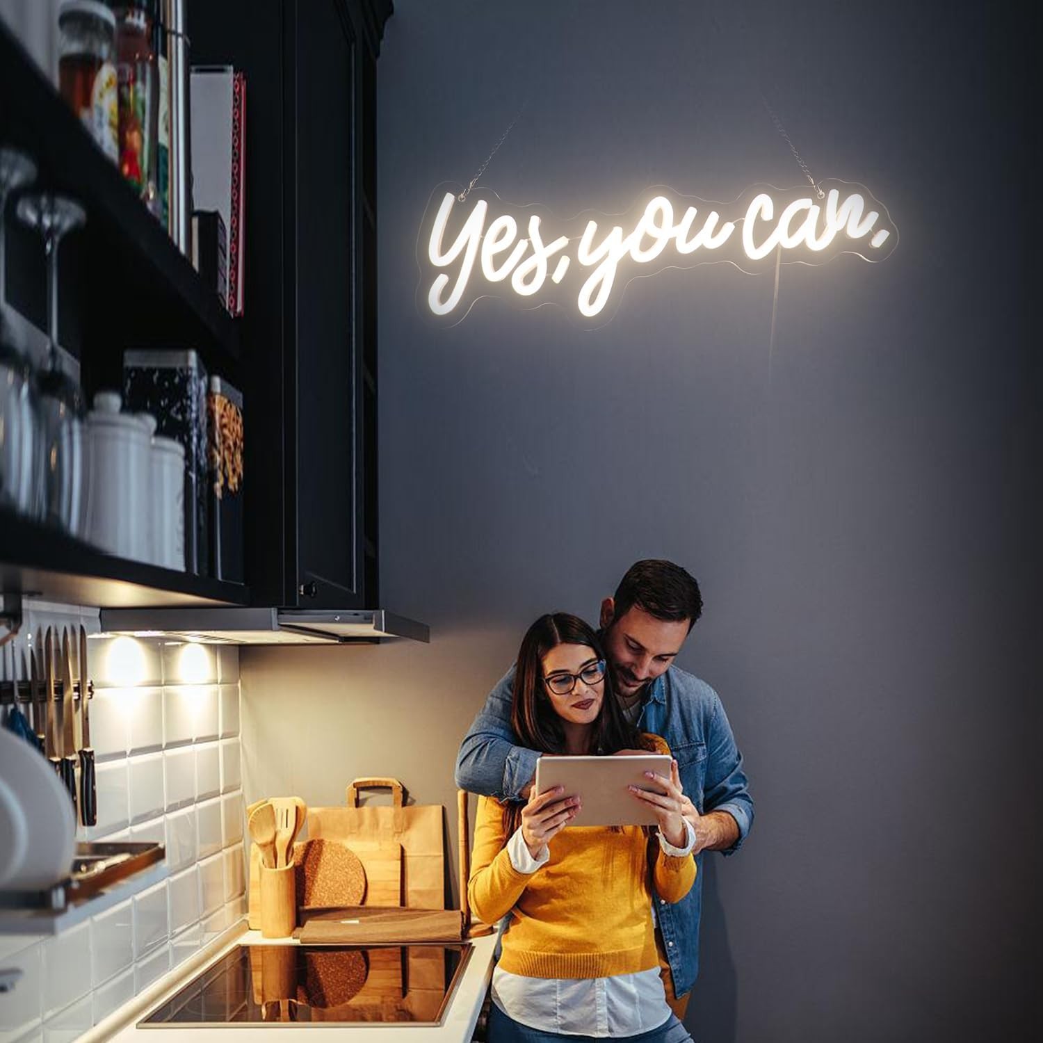 « Yes, You Can » LED Neon Sign Words Light Up Signs for Room Wall Art Decor, In…