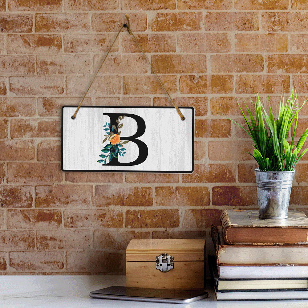 B Flower Decor 5×10 Hanging Wall or Door Sign | Alphabet Letter Room Decoration