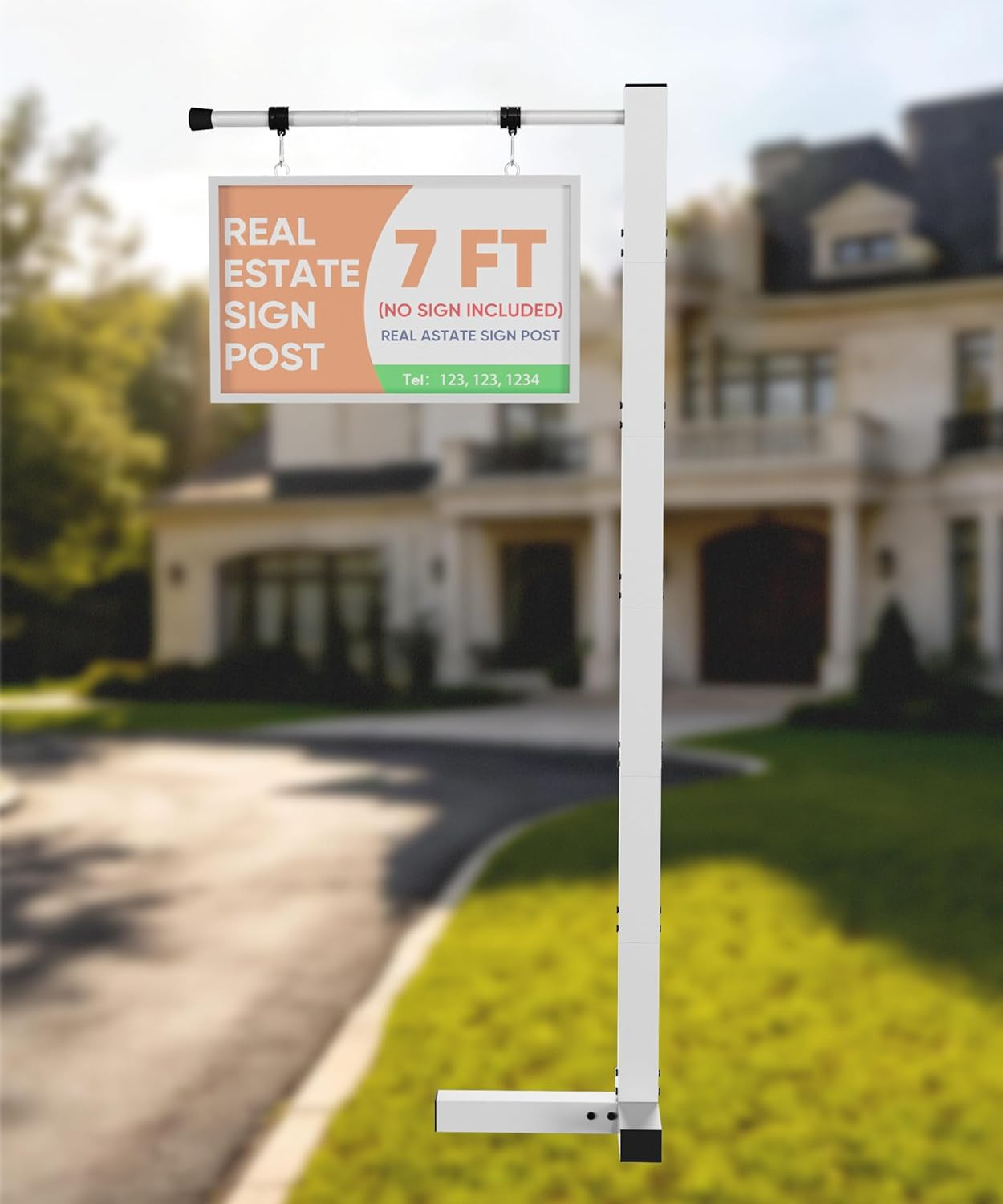 7FT Adjustable Real Estate Sign Post – Windproof Yard Holder for Open Houses