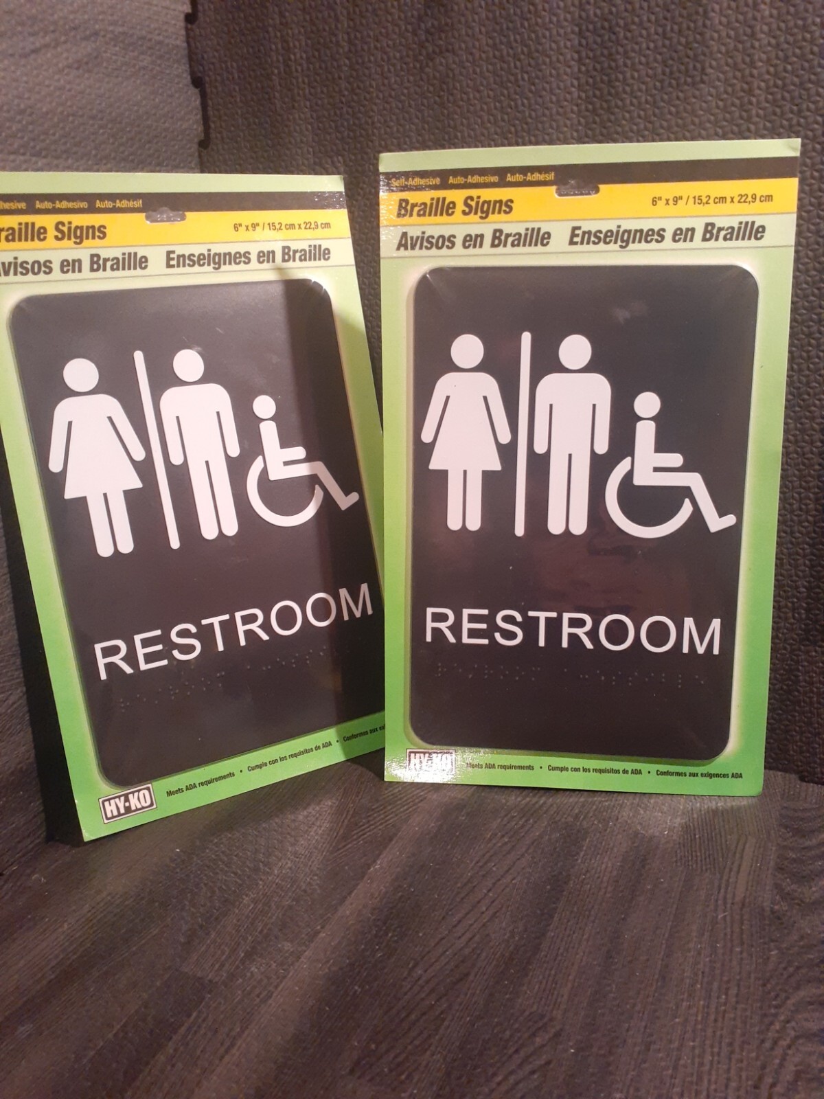 (2) HY-KO PRODUCTS DB-5 Unisex Restroom Ada Approved Braille 6&Prime; x 9&Prime; Sign
