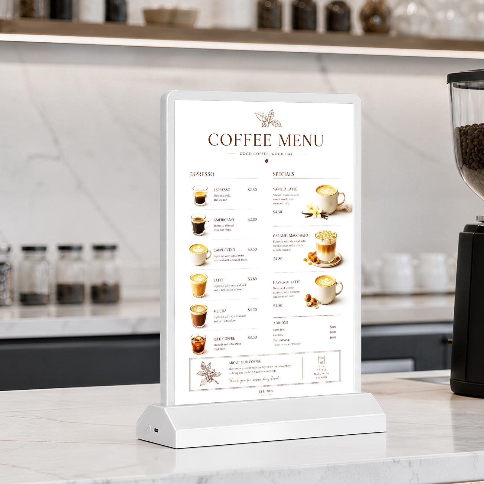Adjustable A4 LED Light Box – USB Rechargeable Backlit Menu Sign for Bar & Weddi