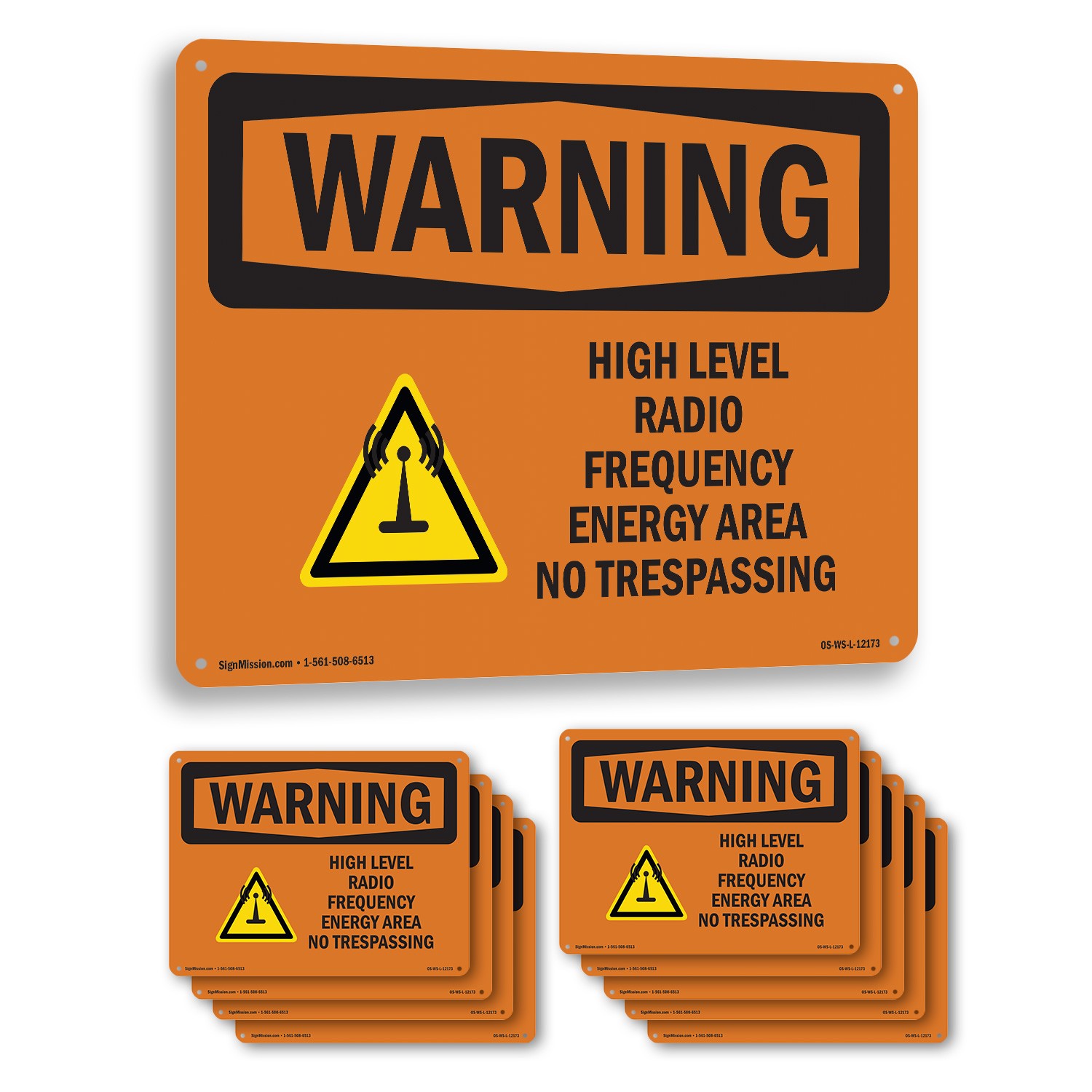 High Level Radio Frequency Energy With Symbol OSHA WARNING Sign – 5 or 10 Pack