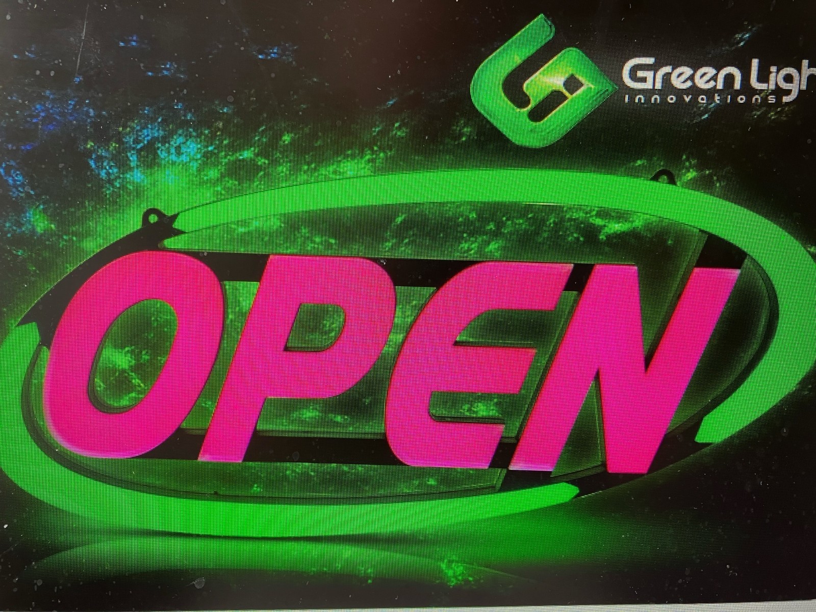 Green Light Innovations Super‑Bright LED Open Sign 15&Prime; x 32&Prime;, Multi Color