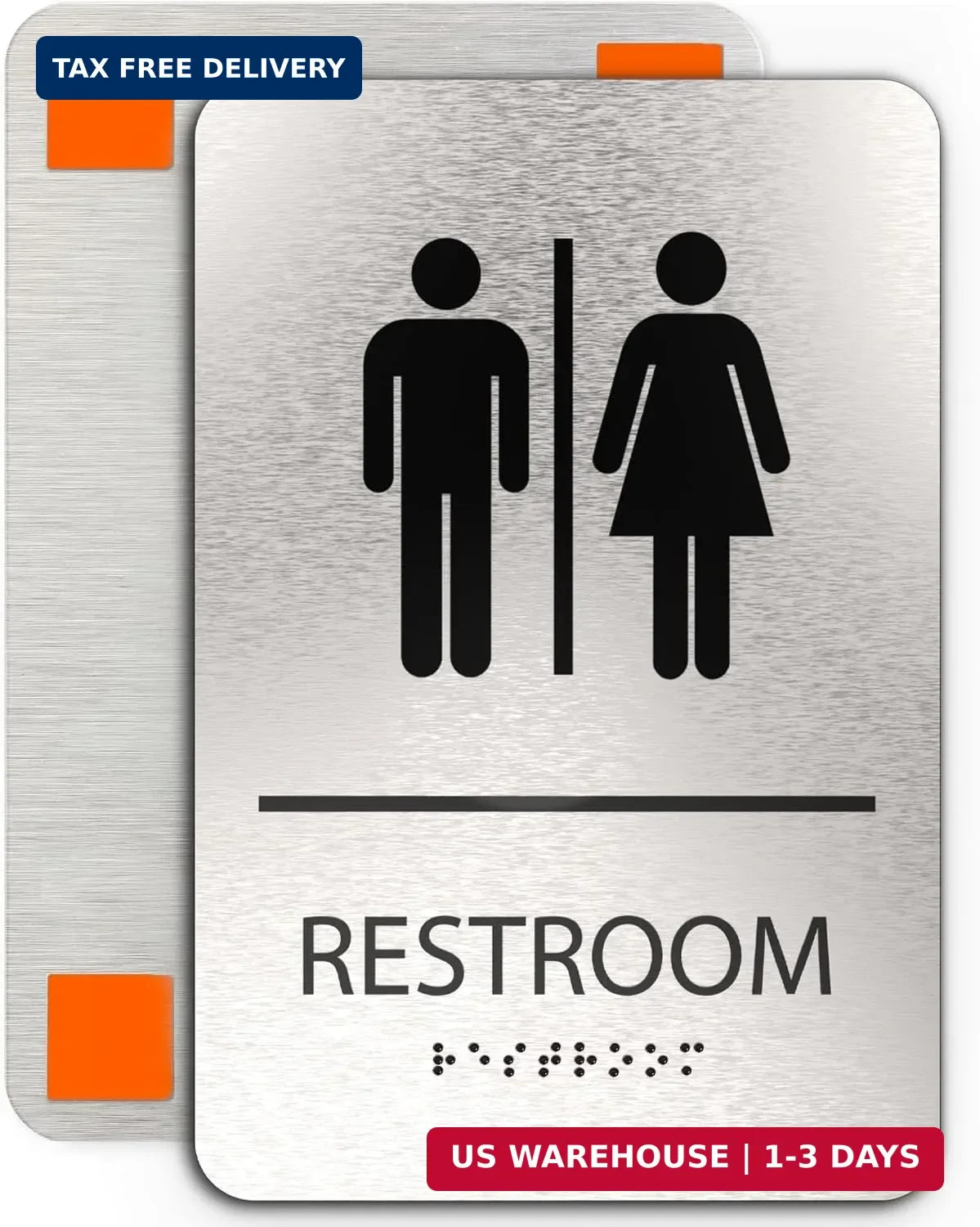 ADASigns Unisex Restroom Sign – 6&Prime; x 9&Prime; Durable Brushed Aluminum with Braille –