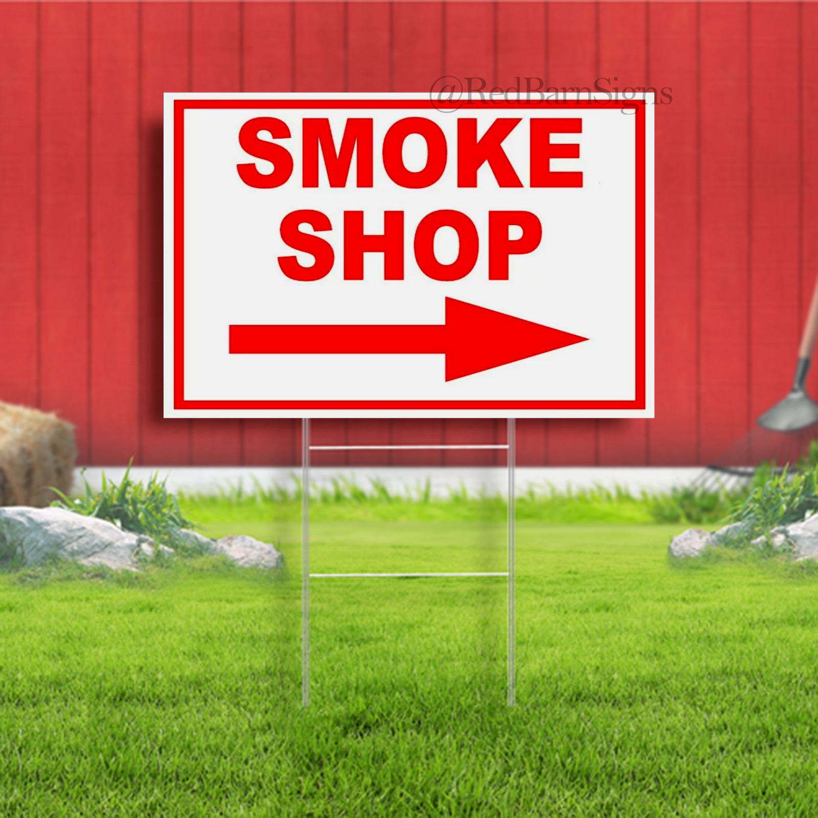 SMOKE SHOP RIGHT arrow red Yard Sign Road with Stand LAWN SIGN