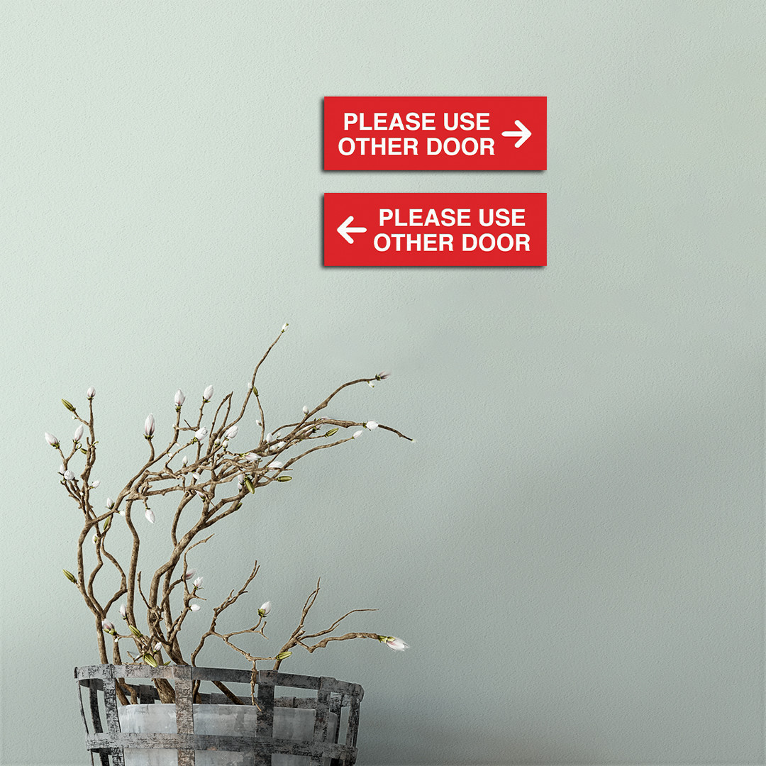 All Quality PLEASE USE OTHER DOOR Sign – (2 Pack) (Black) – Small 2&Prime; x 6&Prime;