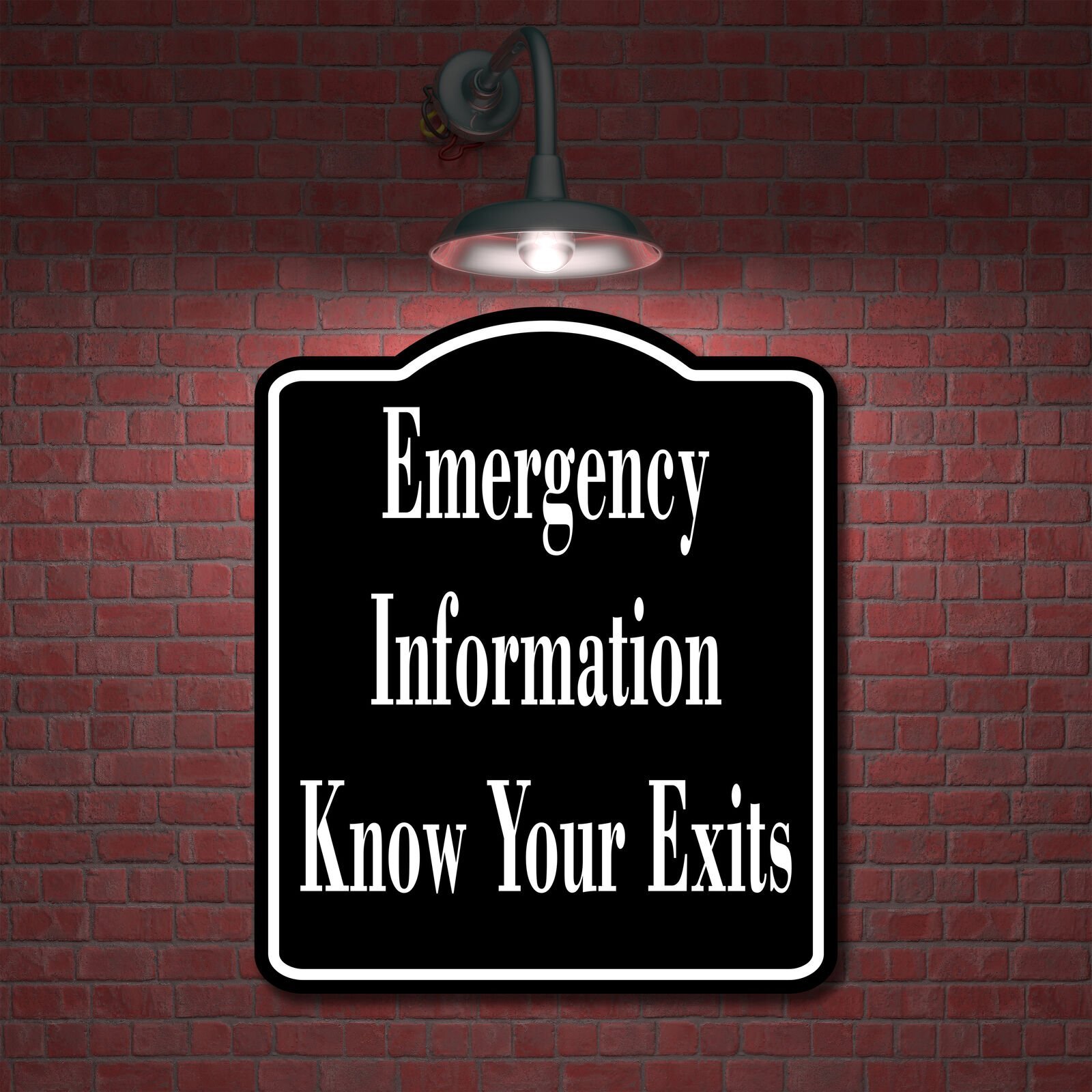Emergency Information Know Your Exits BLACK Aluminum Composite Sign