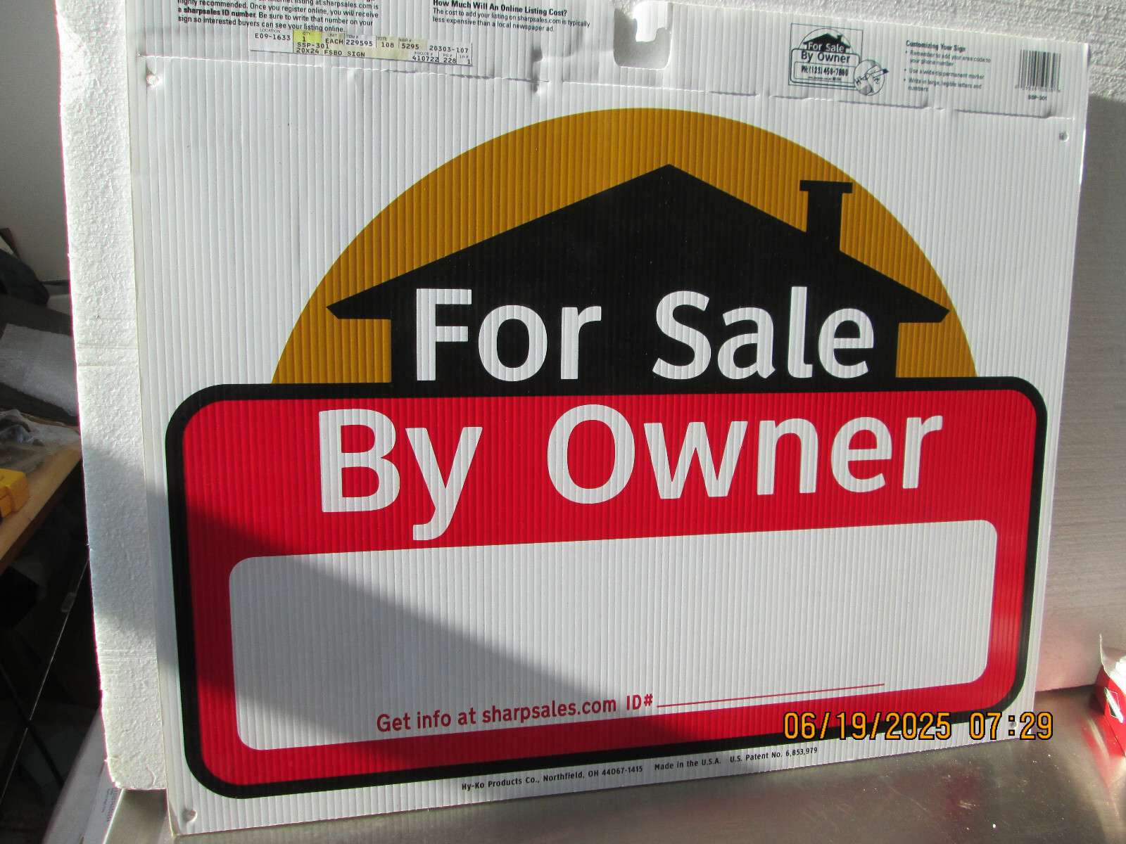 3 – HY-KO For Sale By Owner Plastic Sign SSP-301 20&Prime; X 24&Prime; Double Sided
