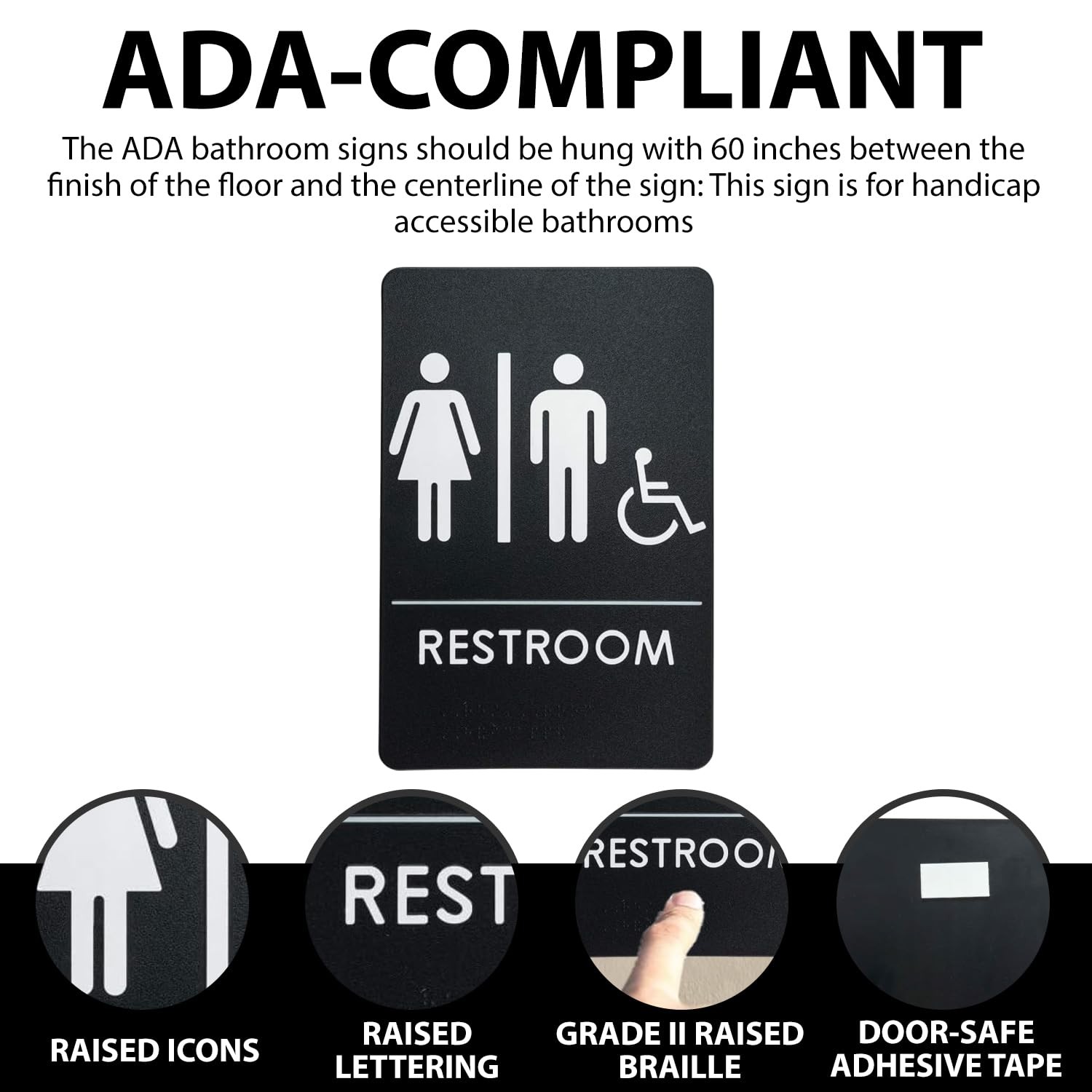 USA Made – Men&rsquo;s and Women&rsquo;s Restroom Signs Small Signage, Black Handi-Unisex