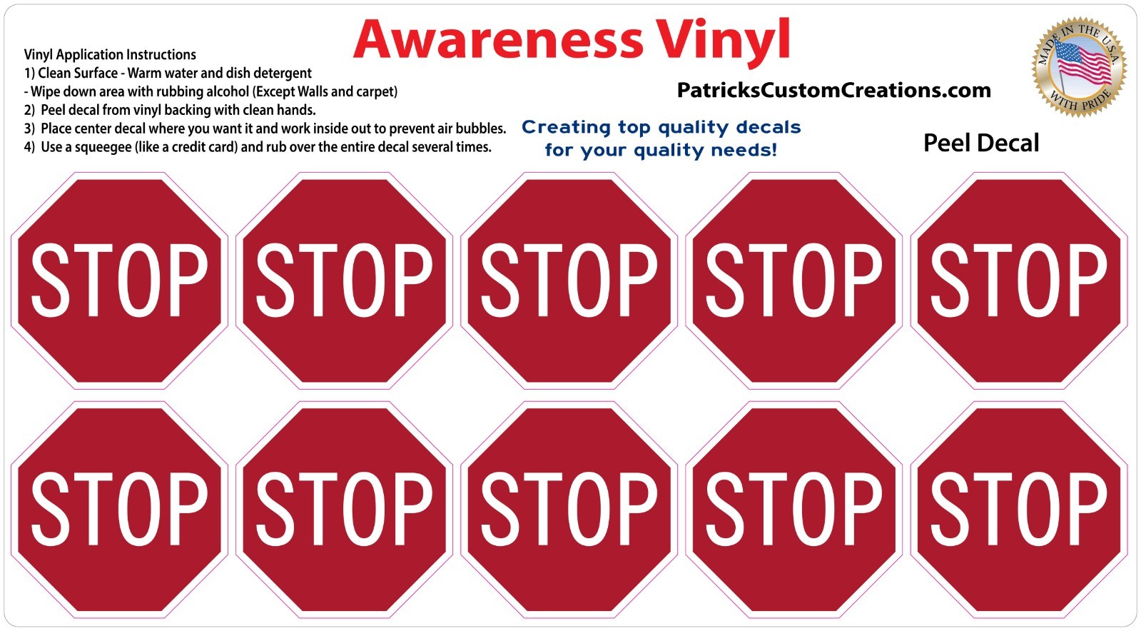 Stop Sign Stickers | 10 Vinyl Decals | 1.5&Prime; octagon shape | outdoor durable