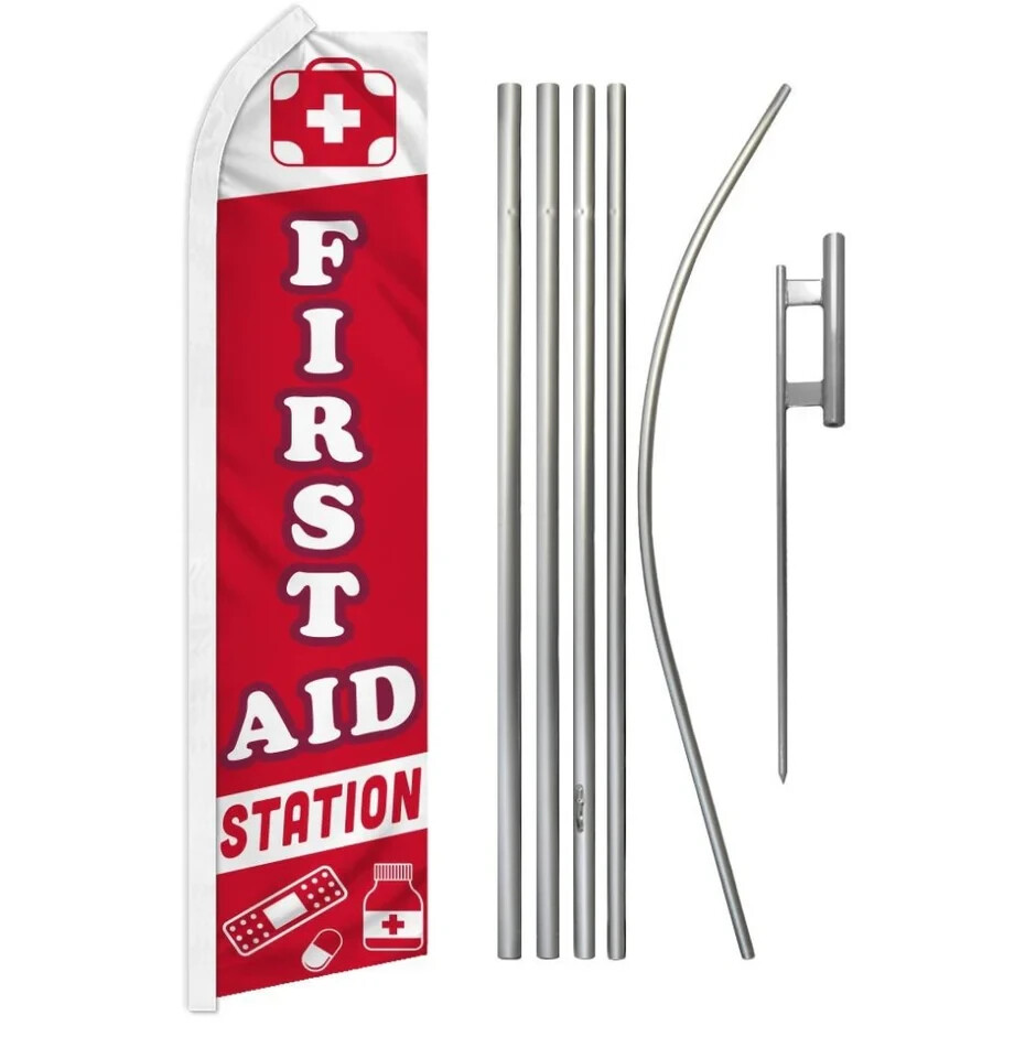 First Aid Station Swooper Advertising Flag & Pole Kit