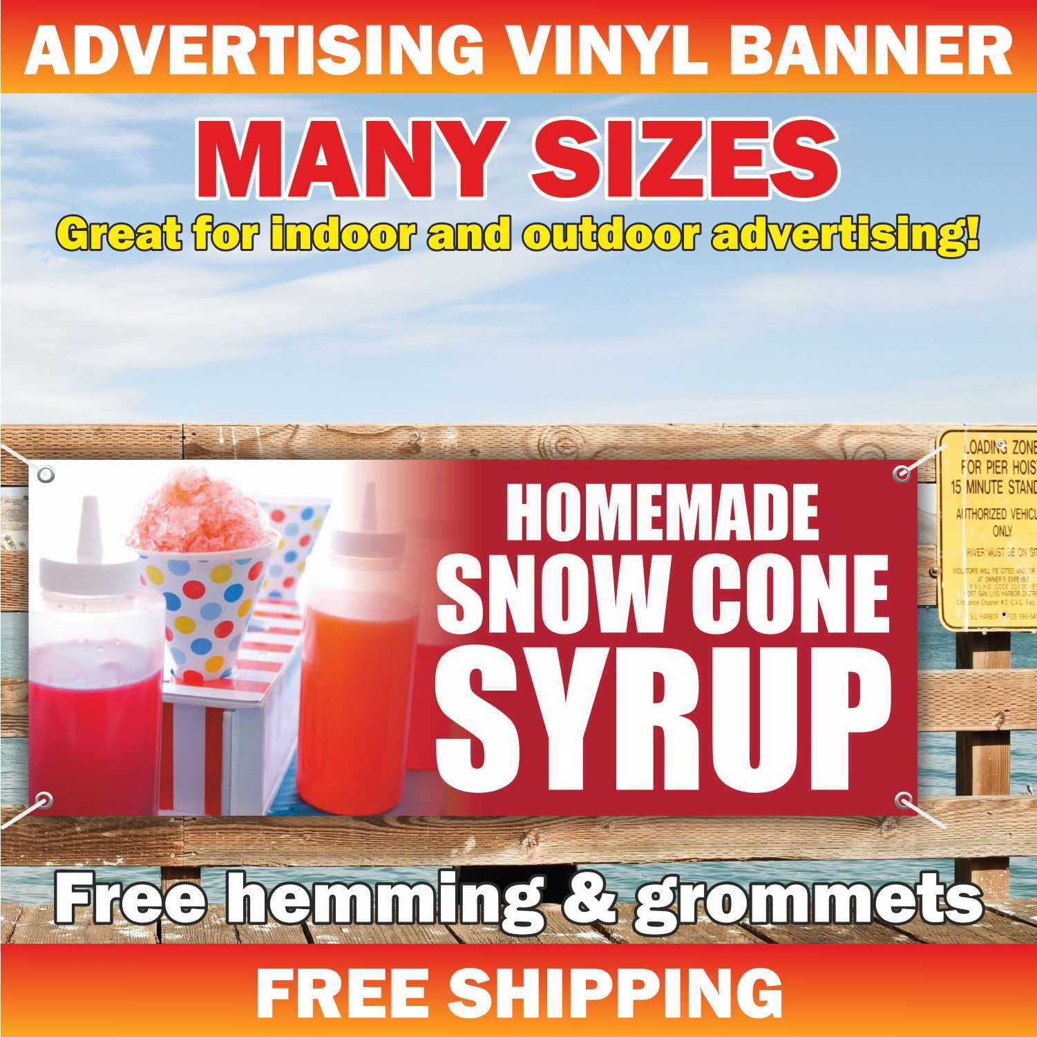 HOMEMADE SNOW CONE SYRUP Advertising Banner Vinyl Mesh Sign ice cream cold cone