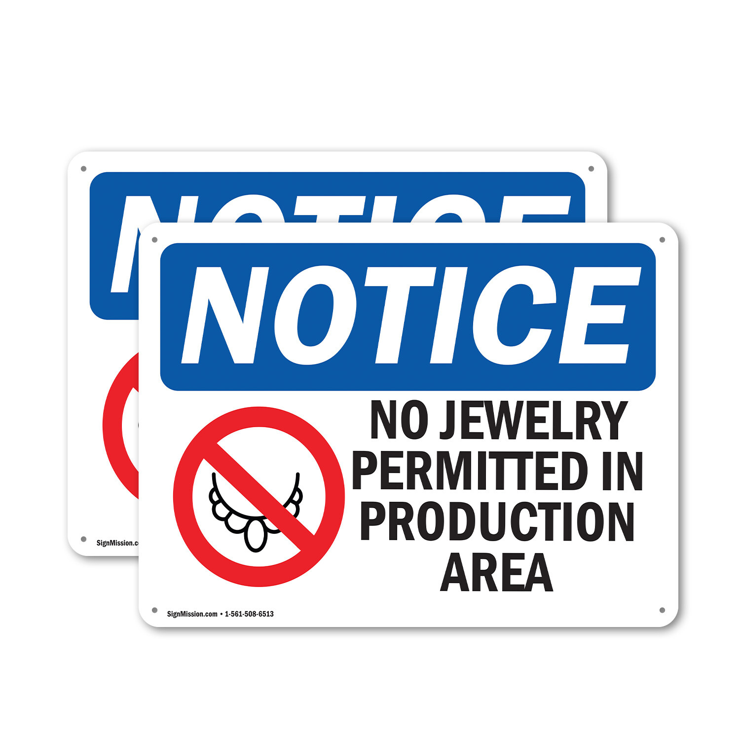 (2 Pack) No Jewelry Permitted In Production OSHA Notice Sign Decal Metal Plastic
