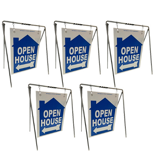 Real Estate Open House Sign Metal A-Frame Kit | 5 Pack | House | Swinger | Blue