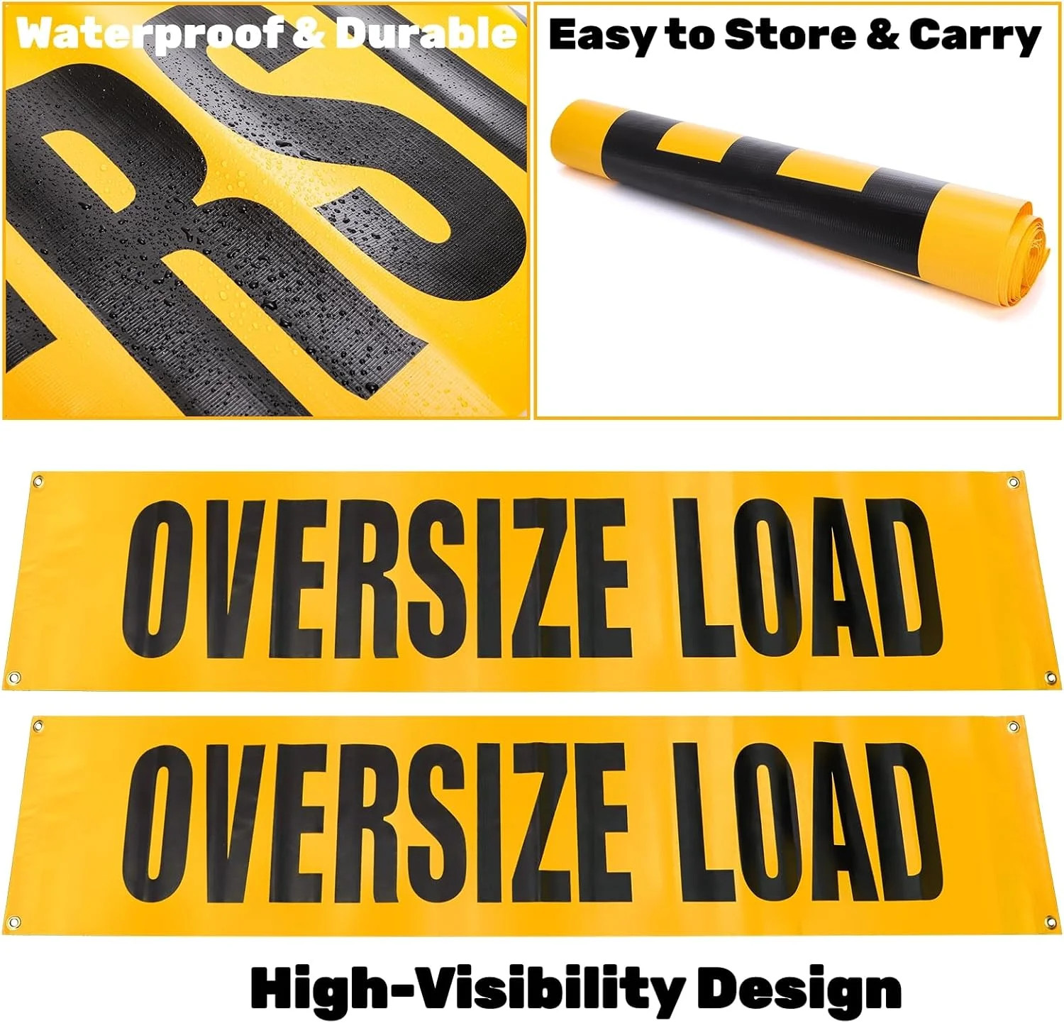 2 Pack Oversize Load Signs for Trucks, 12 x 60 Inch Wide Load Banner with Gromme