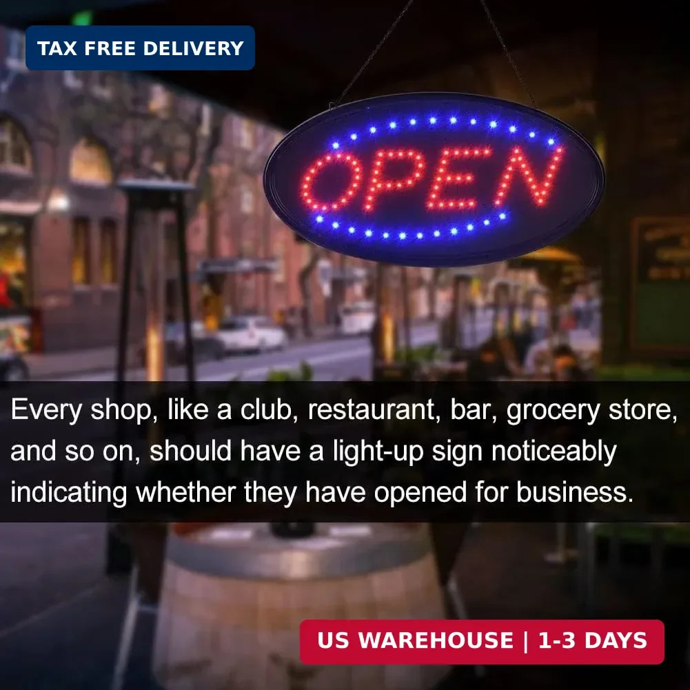 KEBE LED Open Sign, 19&Prime;x10&Prime; Bright High Visibility Advertisement Board Electric