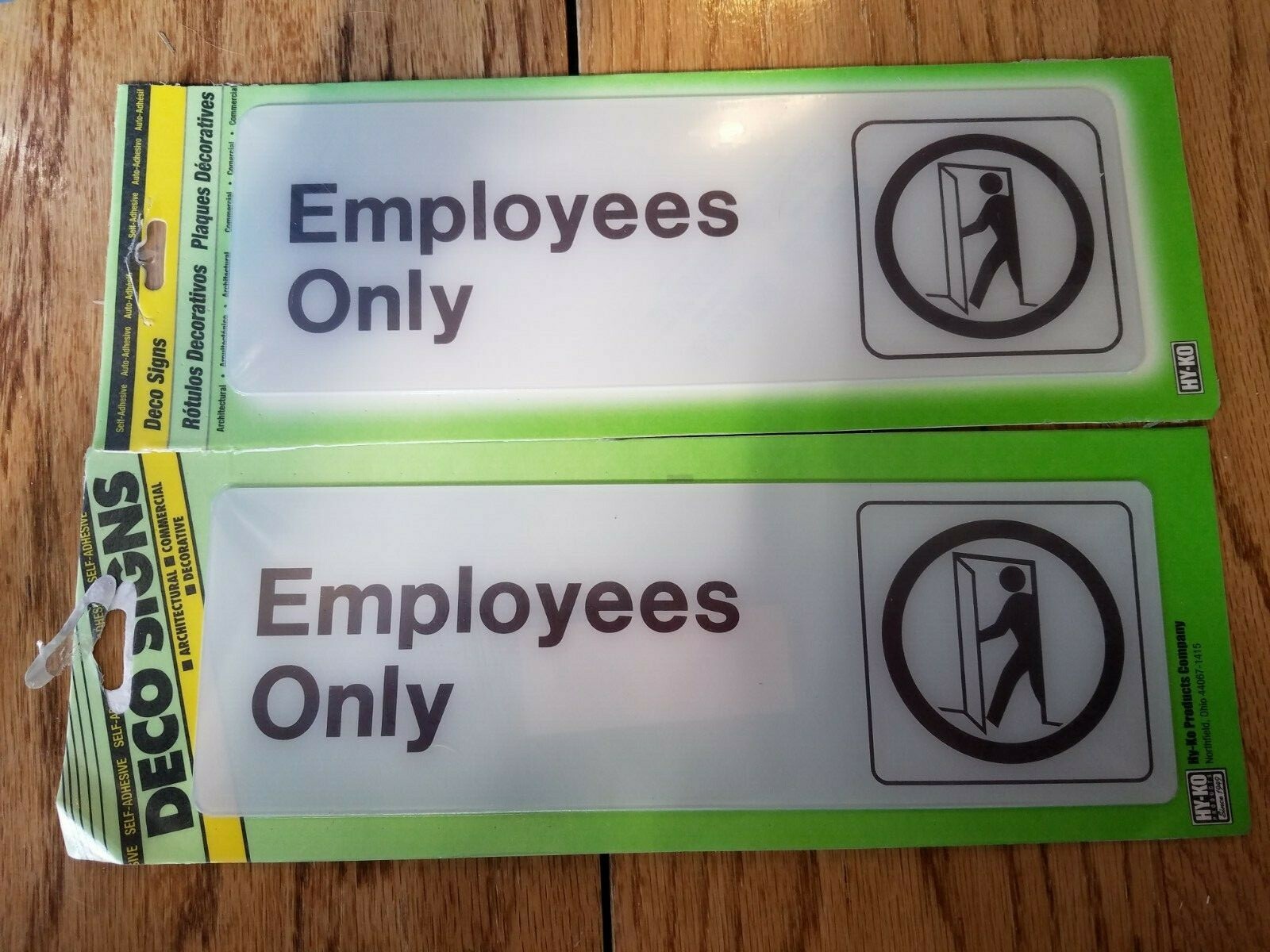 EMPLOYEES ONLY signs 3&Prime; x 9&Prime; Lot of 2 Hy-Ko Self-Adhesive Deco Signs NEW! D-2