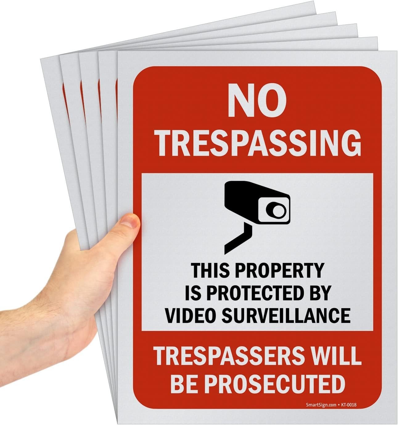 Pack of 5 12 x 9 inch “No Trespassing – Property Protected By Video Surveilla…