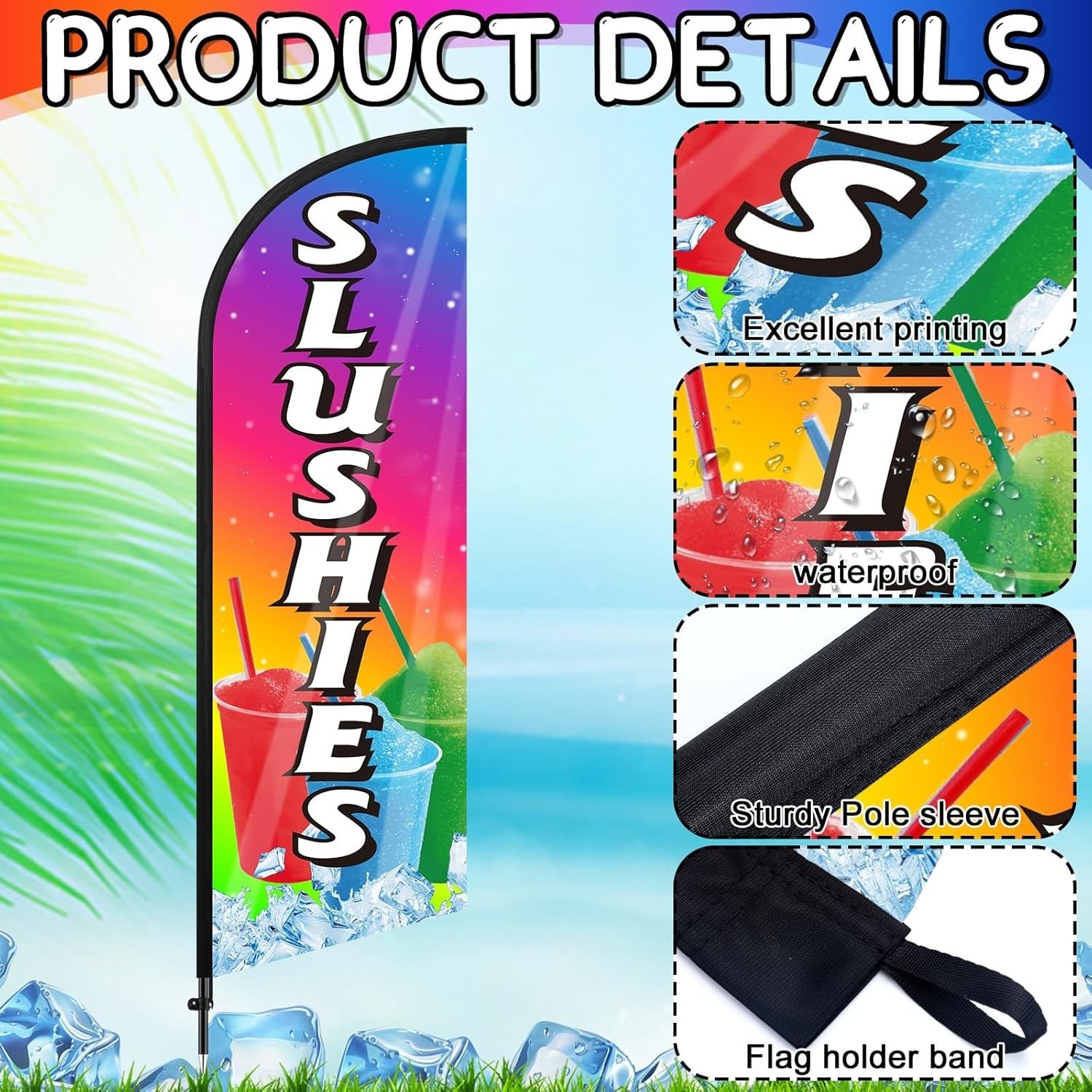 Durable 7ft Slushies Feather Flag Banner with Poles – Eye-catching Store Sign