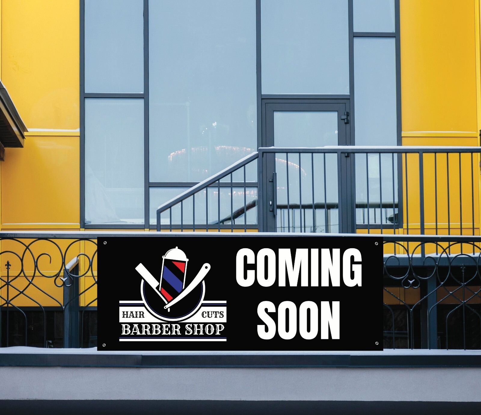 Barber Shop Banner with Hair Cuts Graphic, Coming Soon Sign, 48×20 Inches