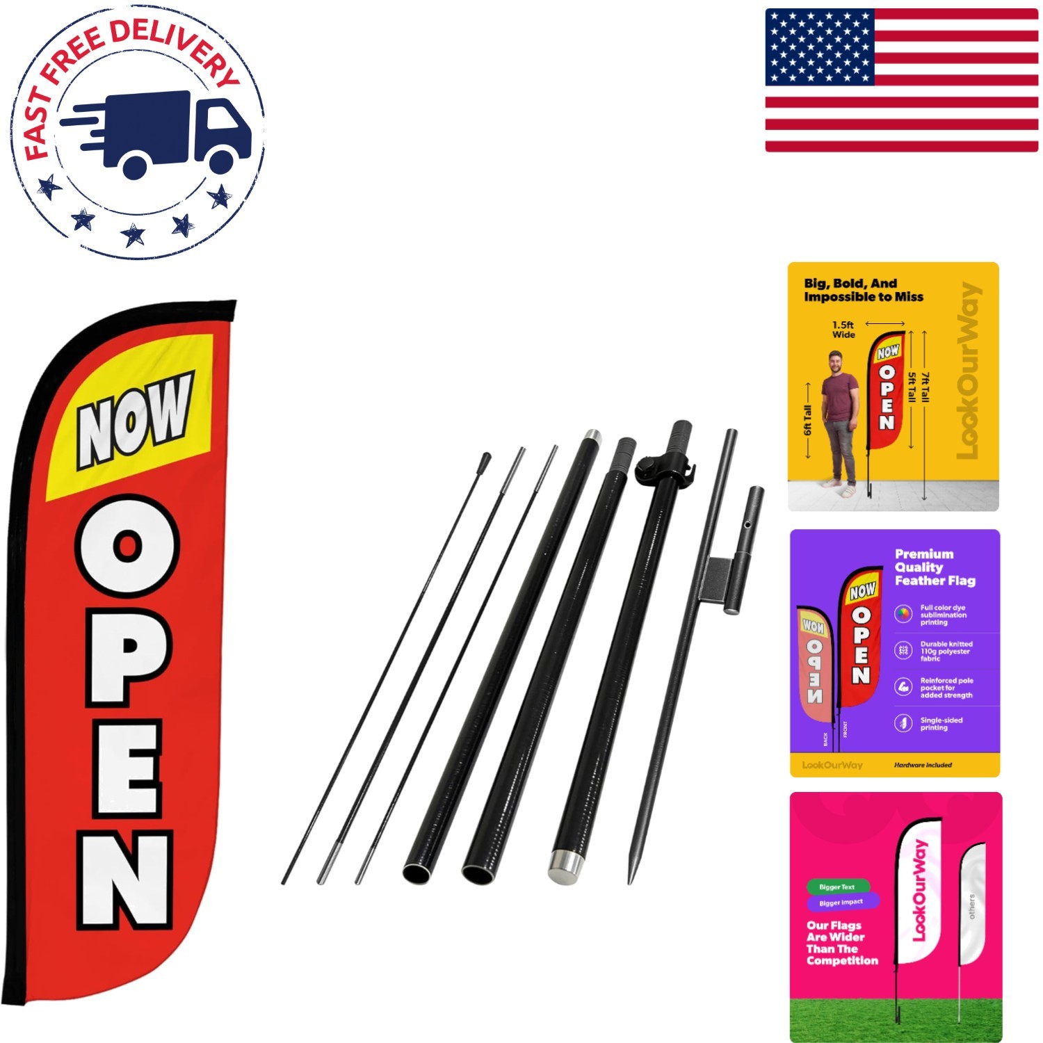7ft Feather Flag Kit – Eye-Catching Red & Yellow Banner for Business Promotion