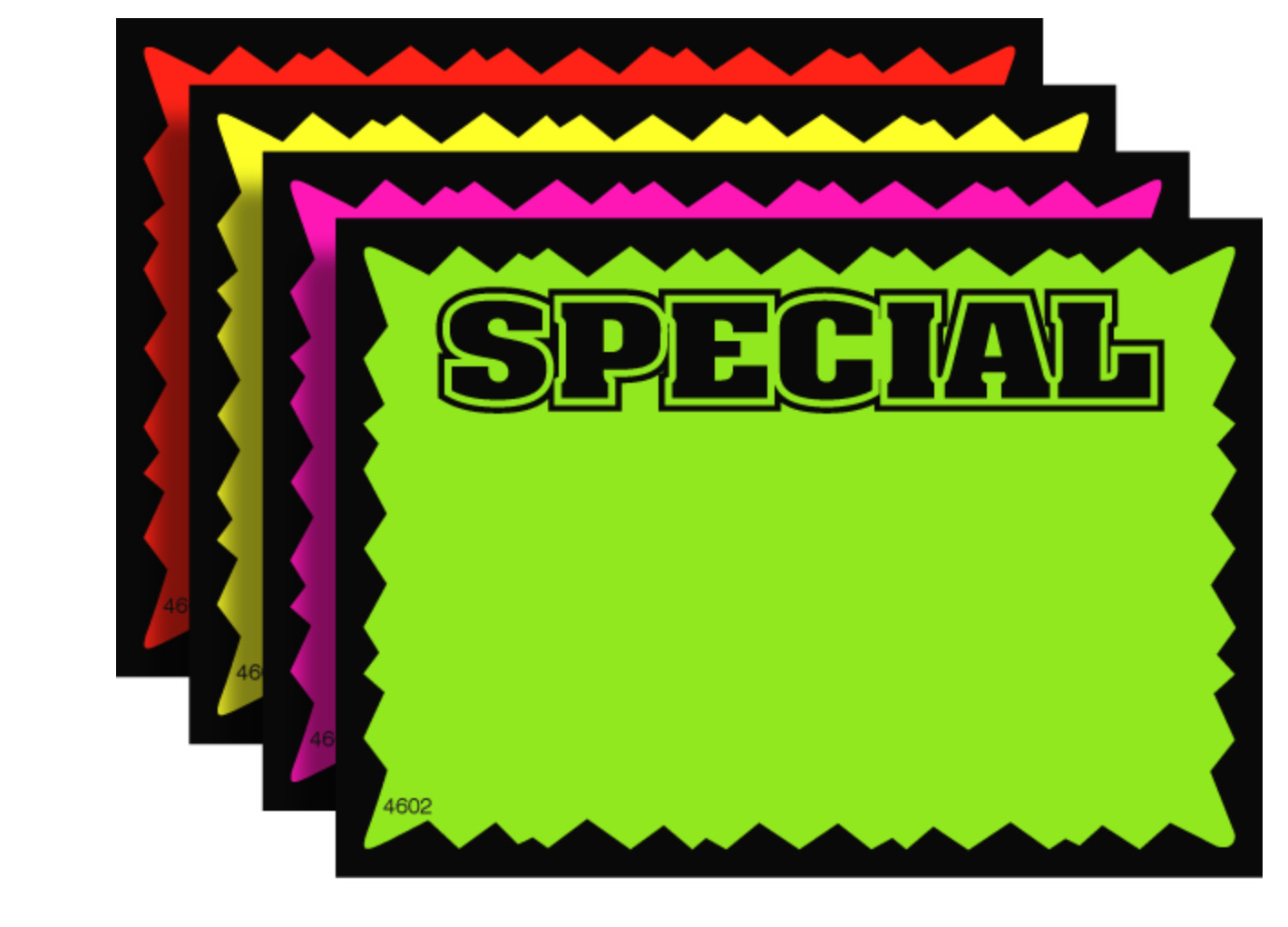 100 SPECIAL 3 7/16&Prime; x 5 3/8&Prime; Fluorescent Burst Neon Retail Sale Sign Card