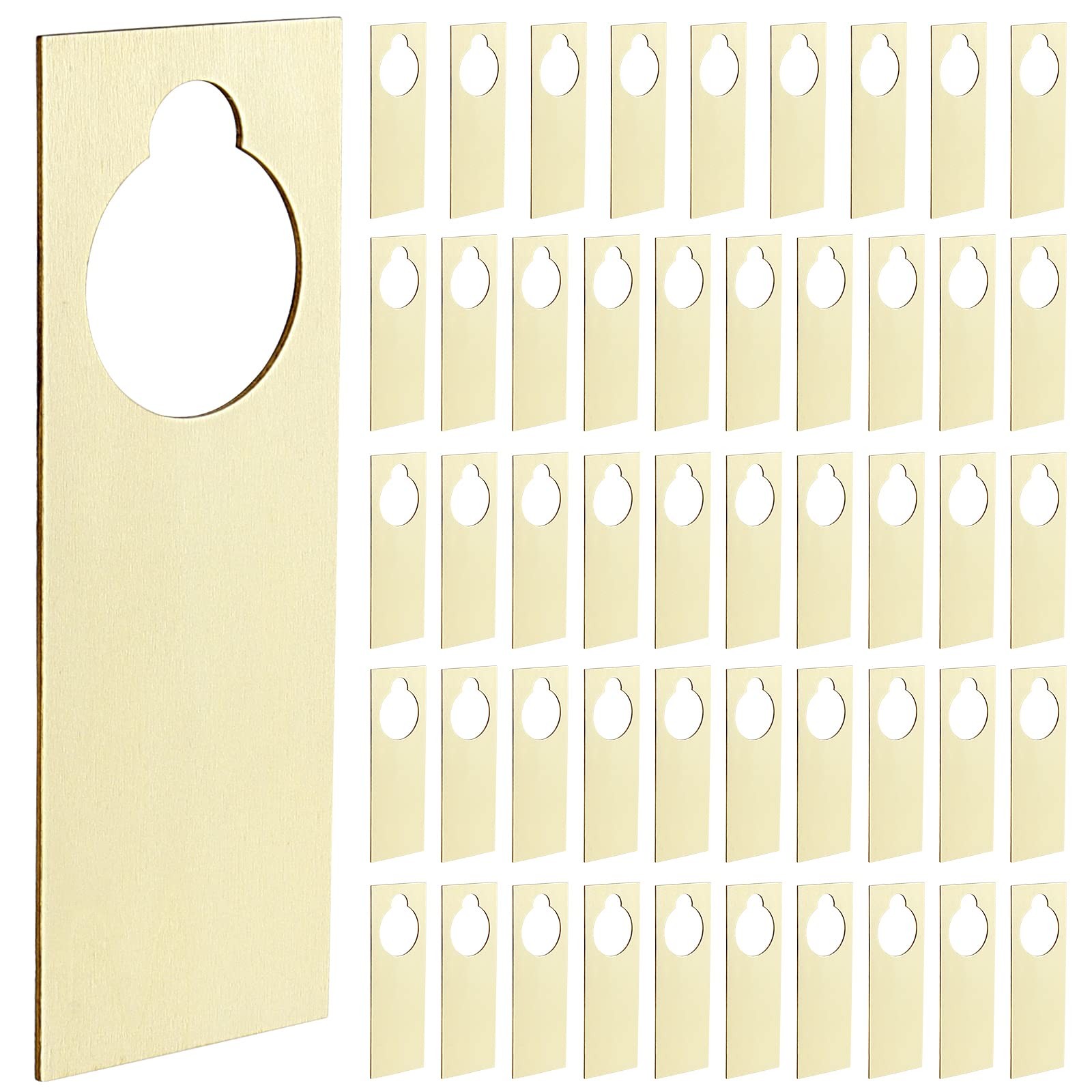 JAPCHET 50 PCS 8.6 x 3.1 x 0.1 Inches Unfinished Wooden Door Knob Hangers, Bl…
