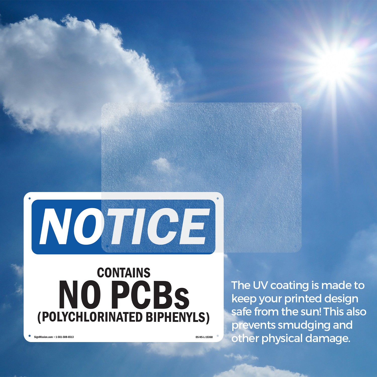 Contains No PCBs Polychlorinated Biphenyls OSHA Notice Sign, Decal 5 or 10 Pack