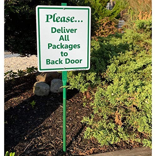 Please Deliver All Packages to Back Door Sign – 10×12 Aluminum Lawn Stake