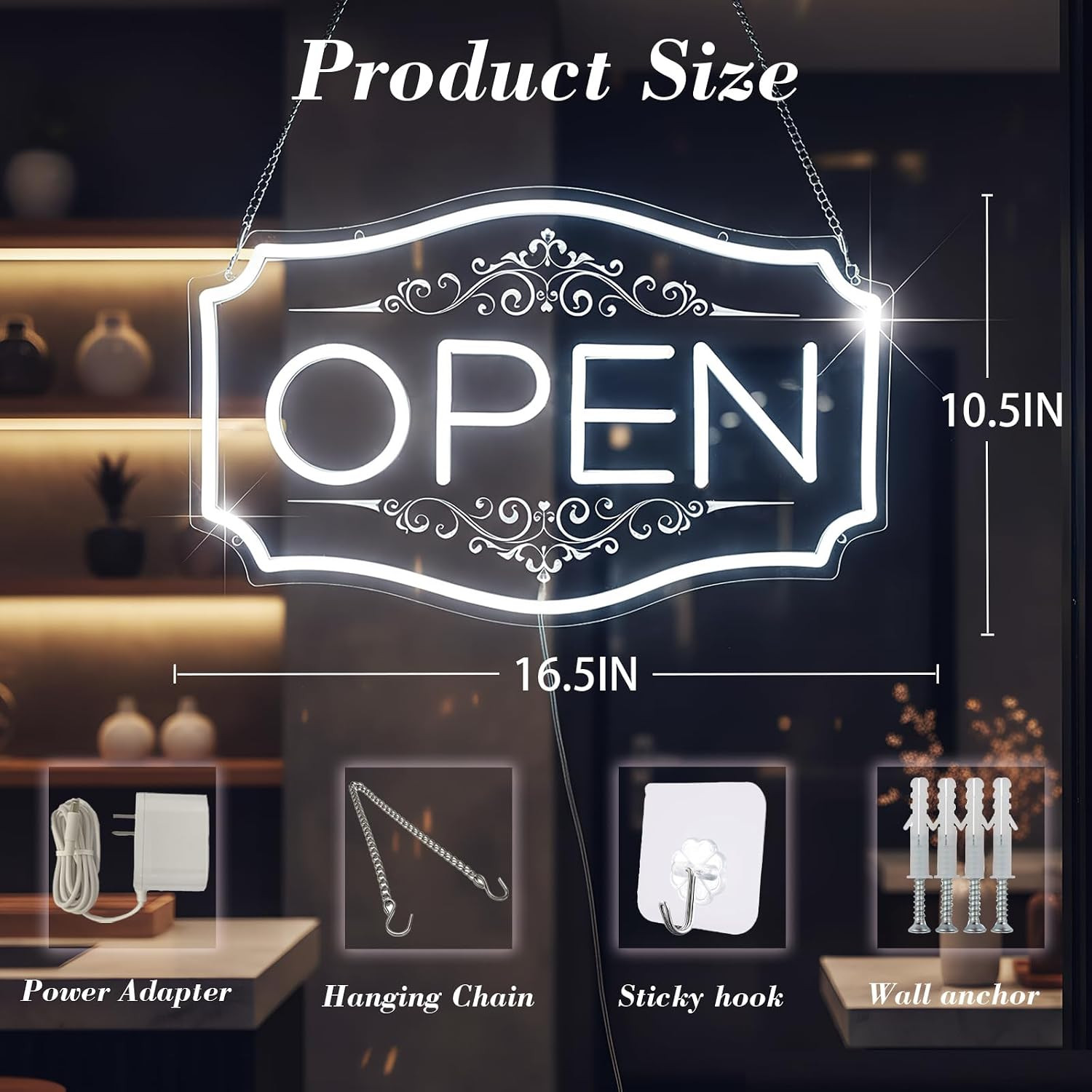 Open Sign for Business, LED Dimmable Neon Open Sign with 12V/2A Adapter, 16.5&Prime; X