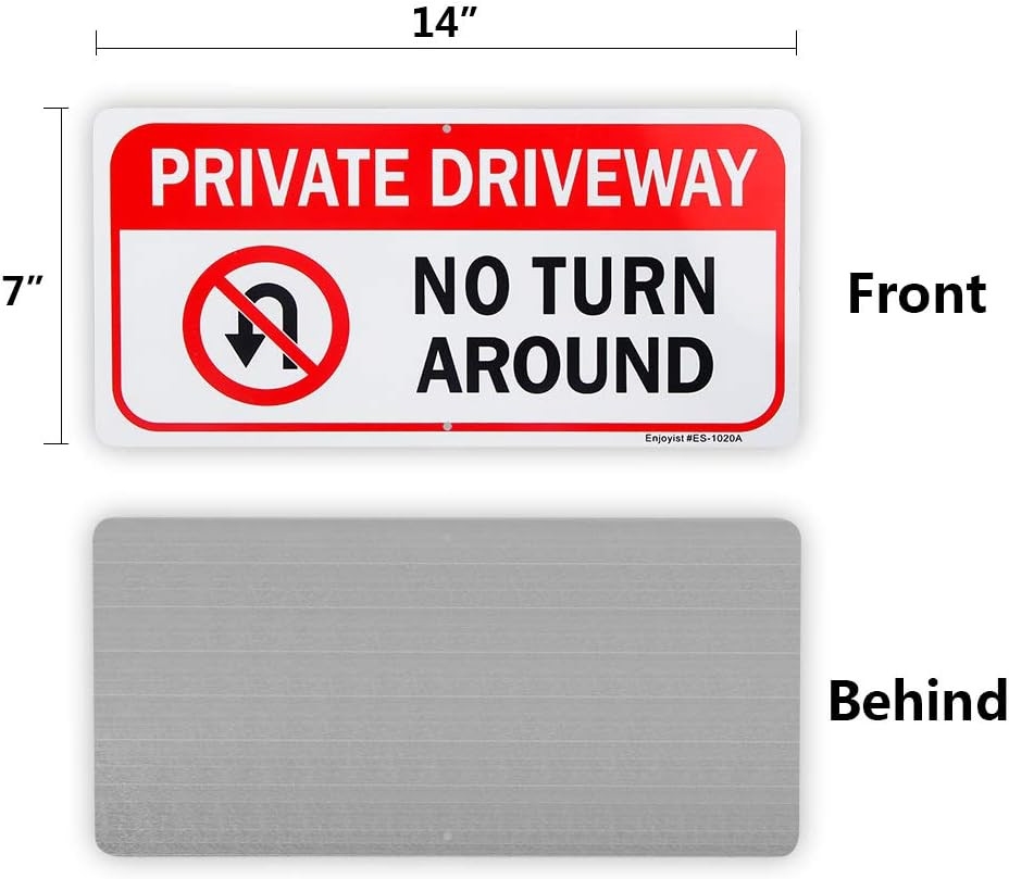 2 Pack Private Driveway, No Turn around Sign, 14&Prime;X 7&Prime; .04&Prime; Aluminum Reflective S