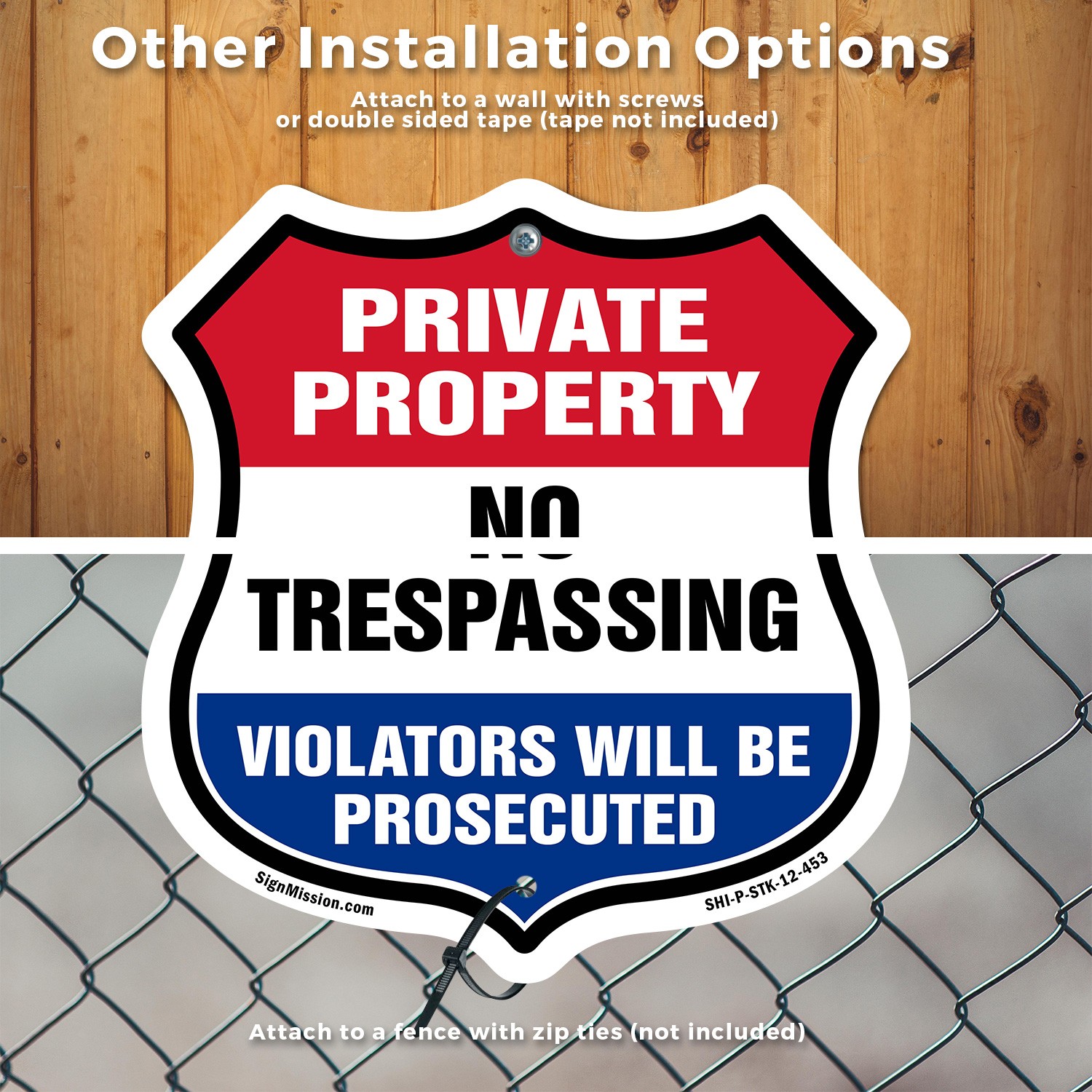 Private Property Shield Sign No Trespassing Violators Wi Shield Sign With Stake