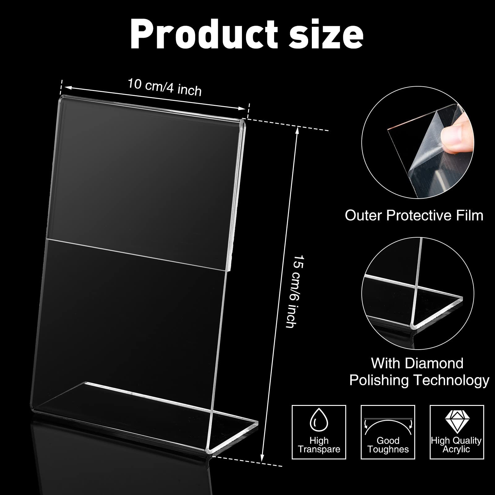 Amyhill 24 Pack Acrylic Sign Holder 4&Prime; about 15 x 10 cm/ 6 x 4 inches, clear