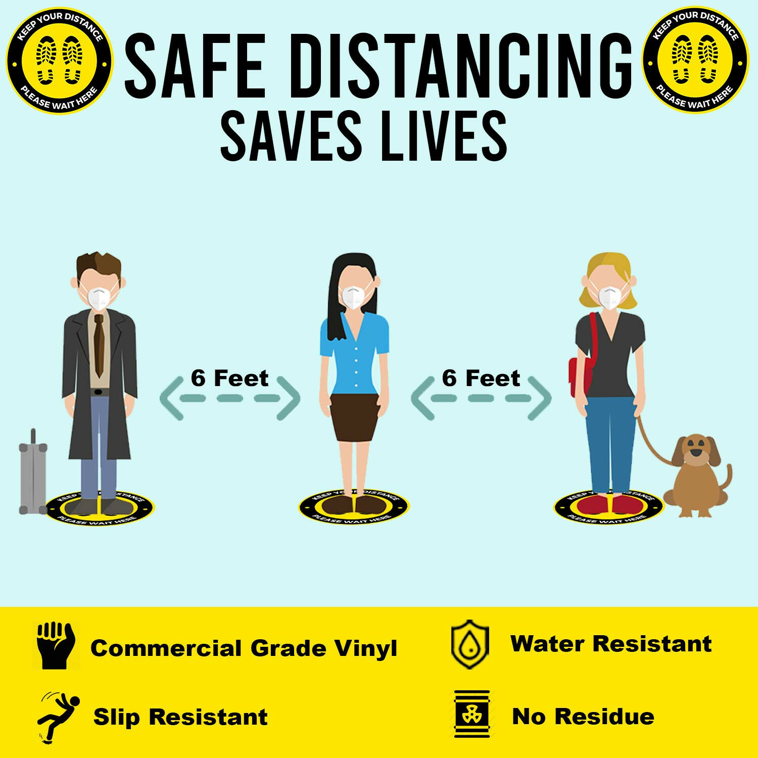 10 Pack Social Distancing Floor Decals – 11&Prime; Commercial Grade Removable Sticker