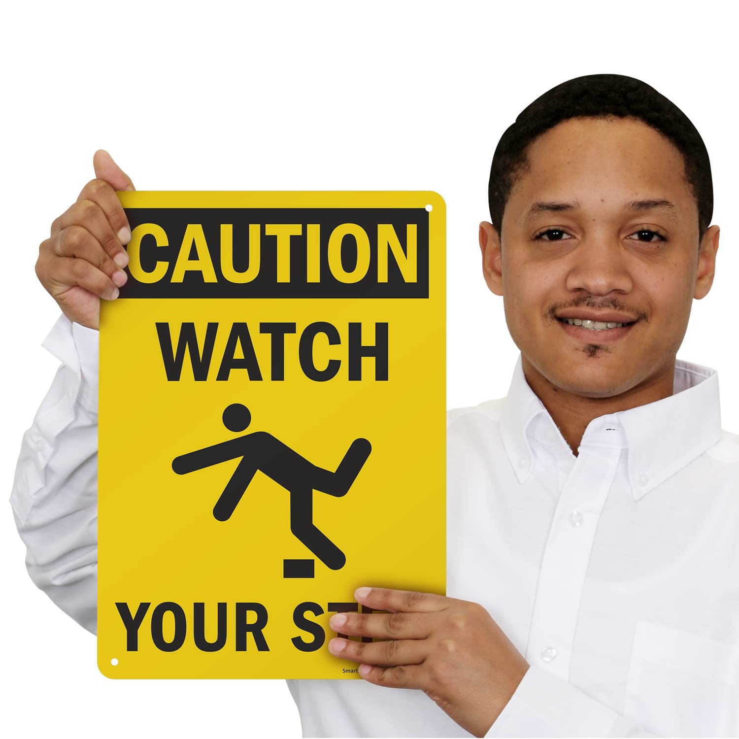 S-4431-AL-14 Caution Watch Your Step Sign 10×14 Inch Aluminum Black On Yellow