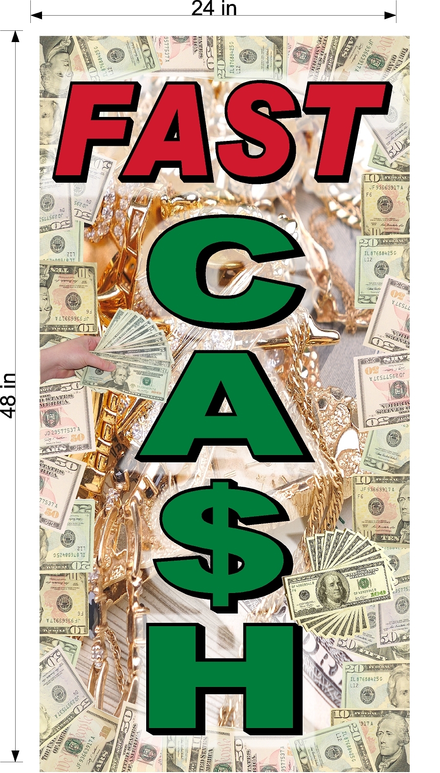 PERFORATED WINDOW DECAL PAWN SHOP CASH FOR GOLD LOT OF 4 2&prime; X 4&prime; VERTICAL
